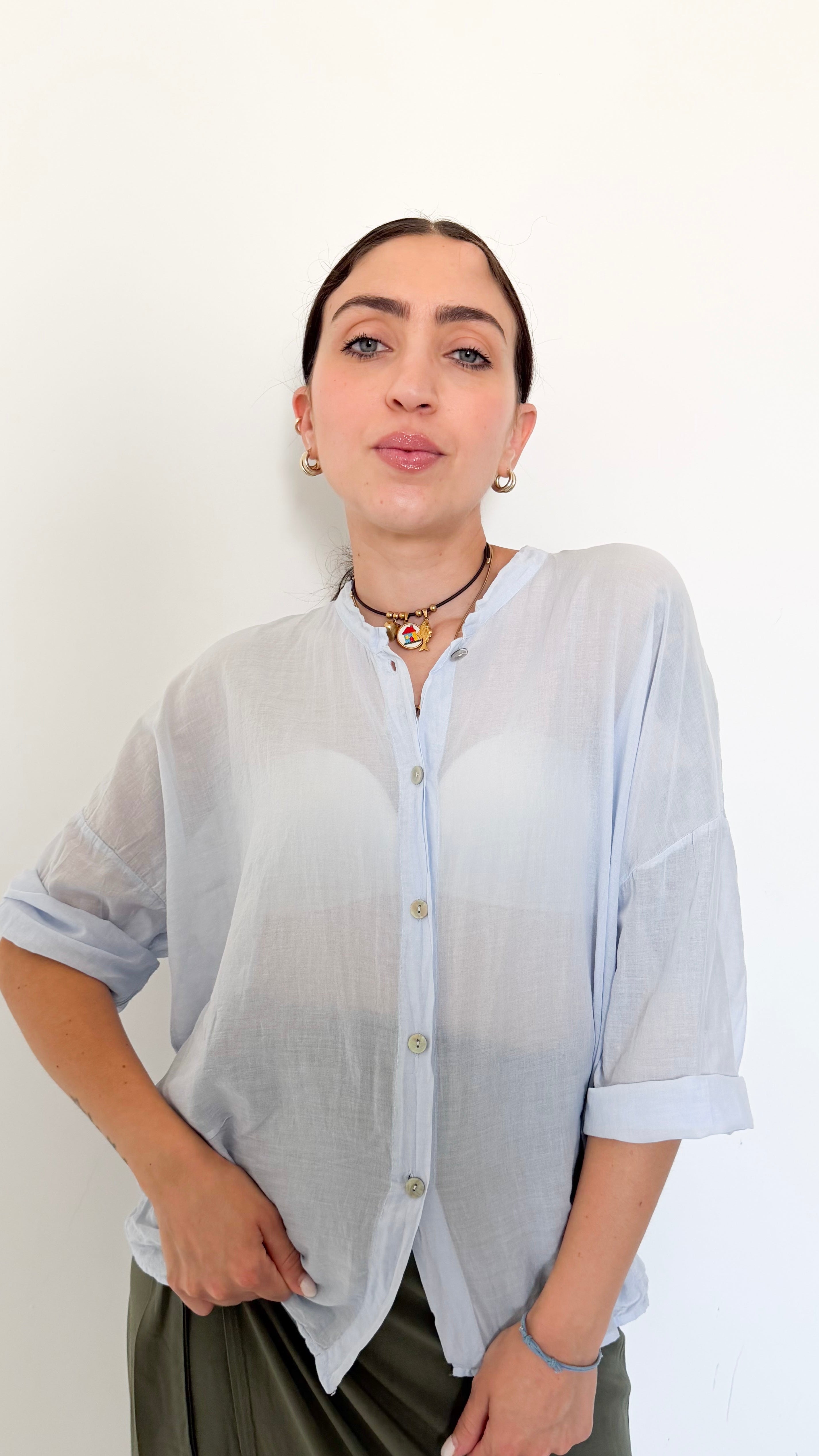 Camicia In Mussola Celeste