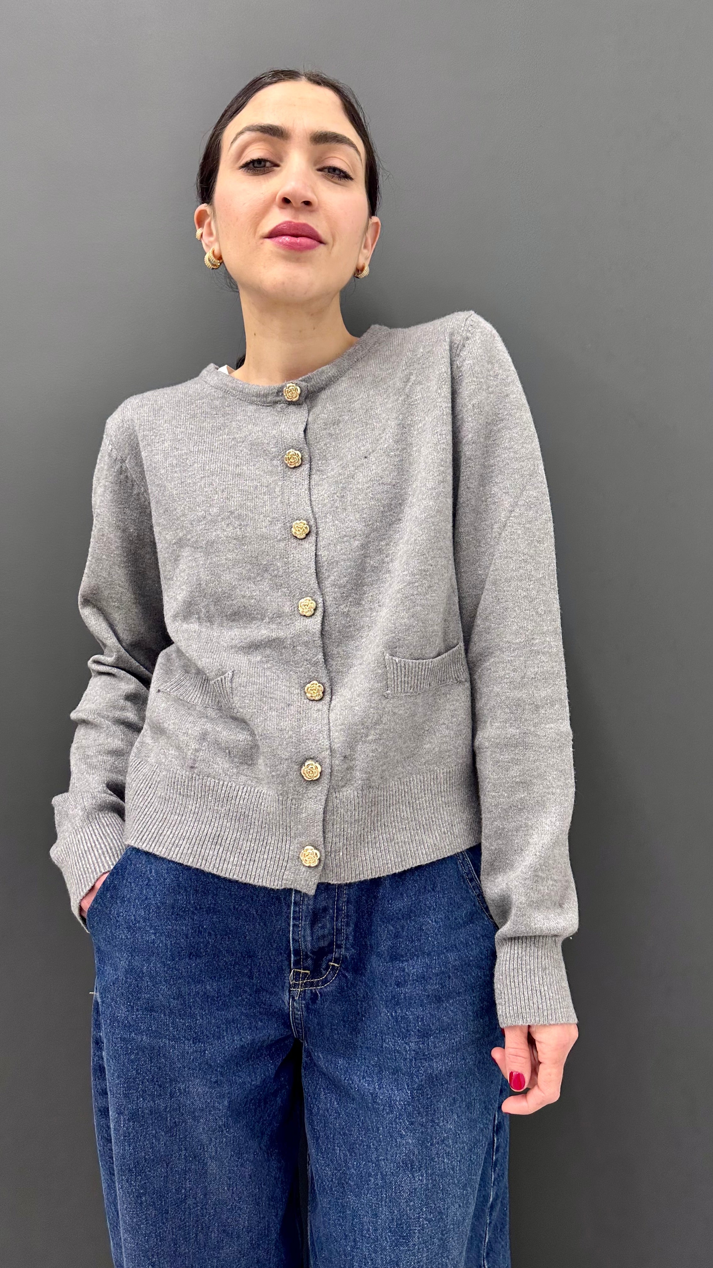 Cardigan Basic Grigio