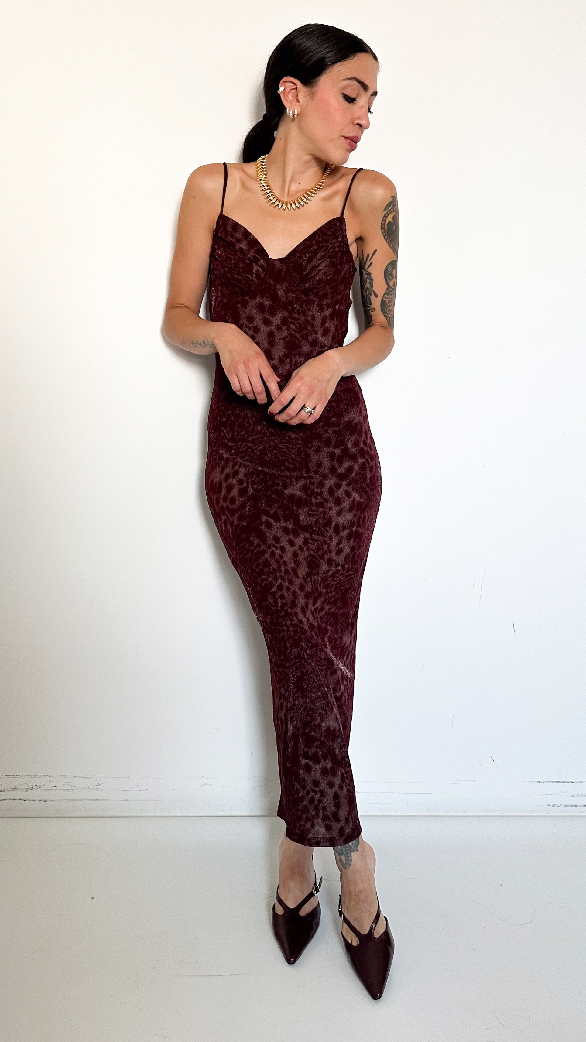Vestito Bordeaux A Fantasia