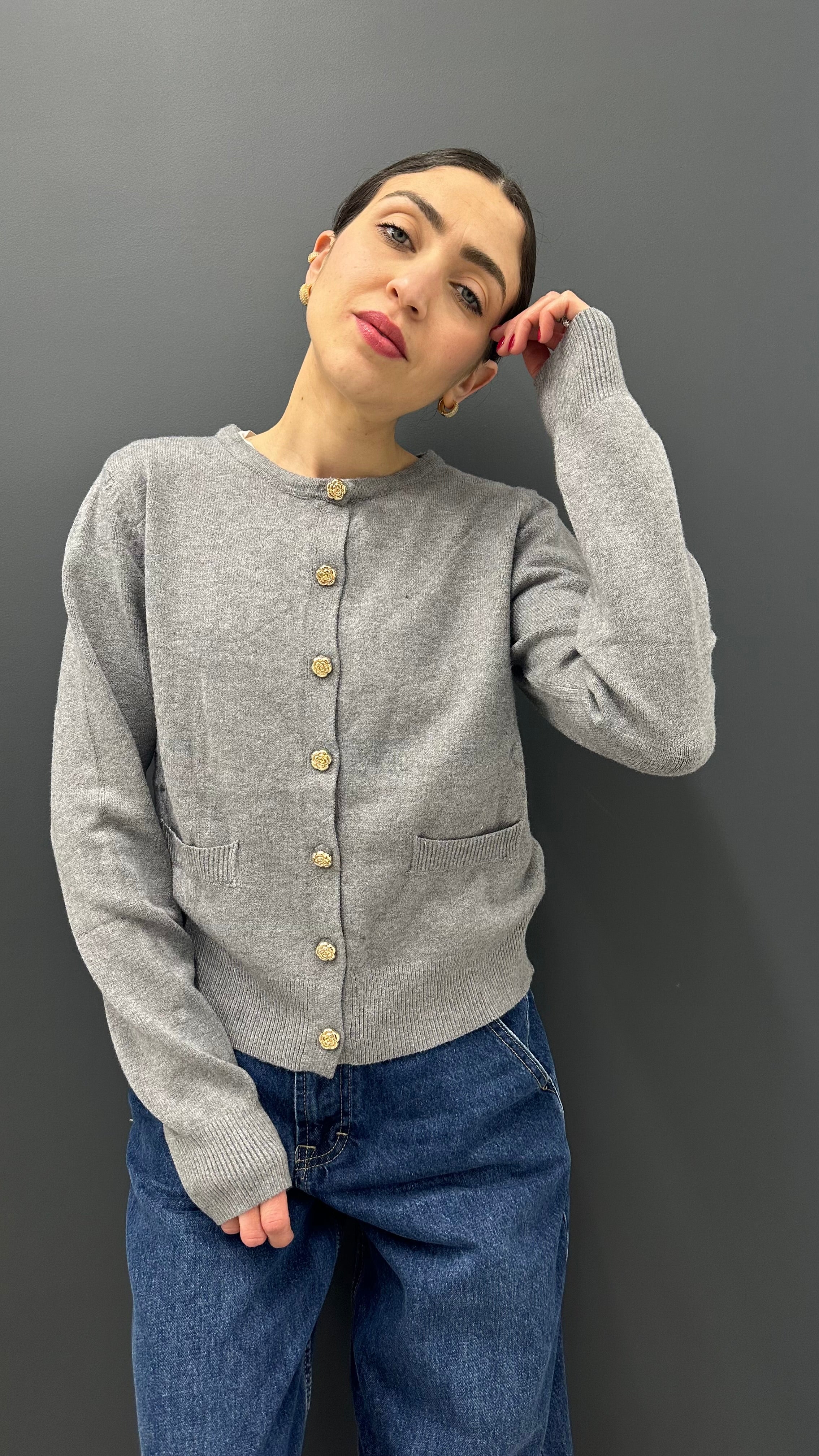 Cardigan Basic Grigio