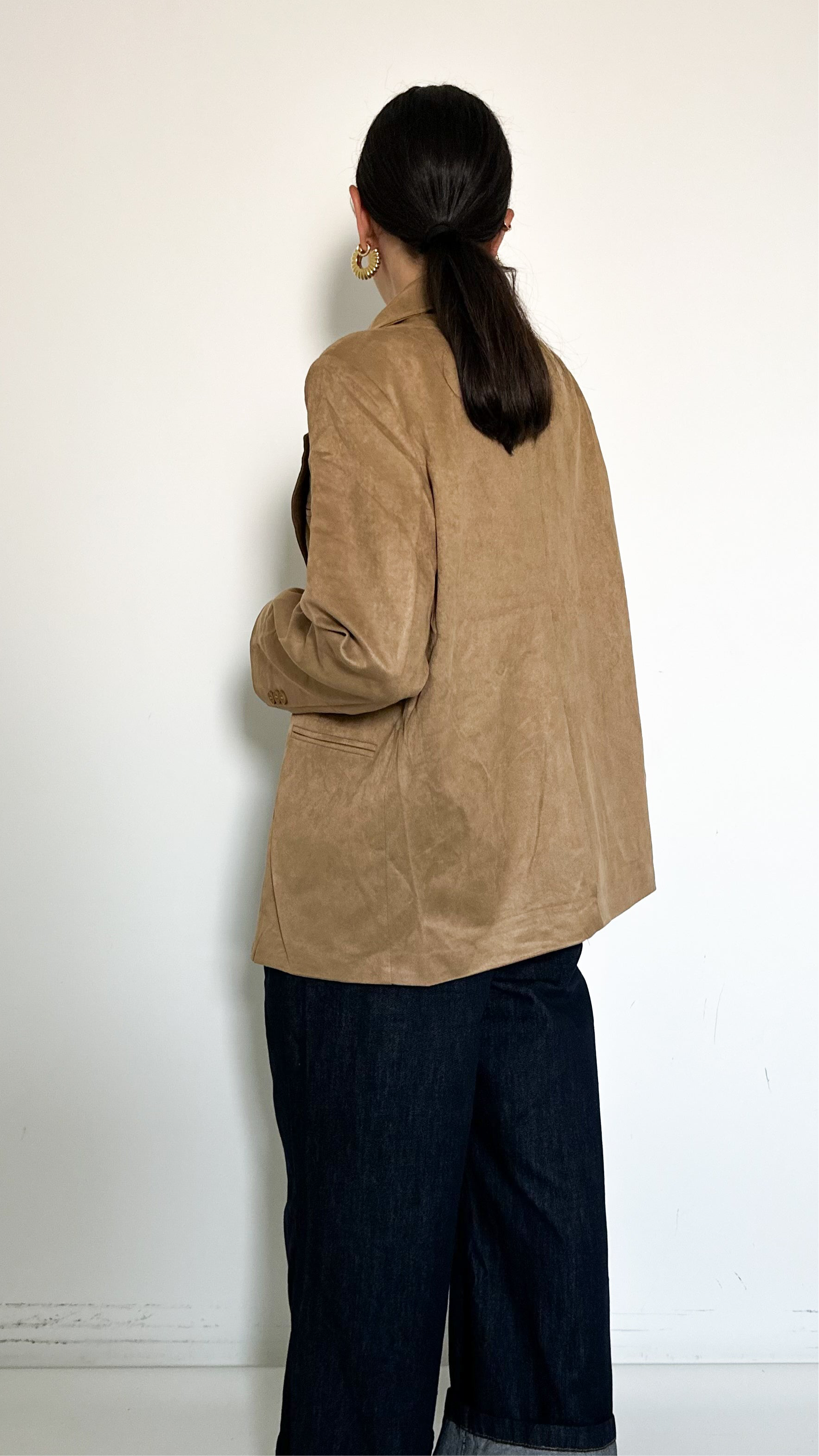 Blazer Monopetto Effetto Scamosciato Beige