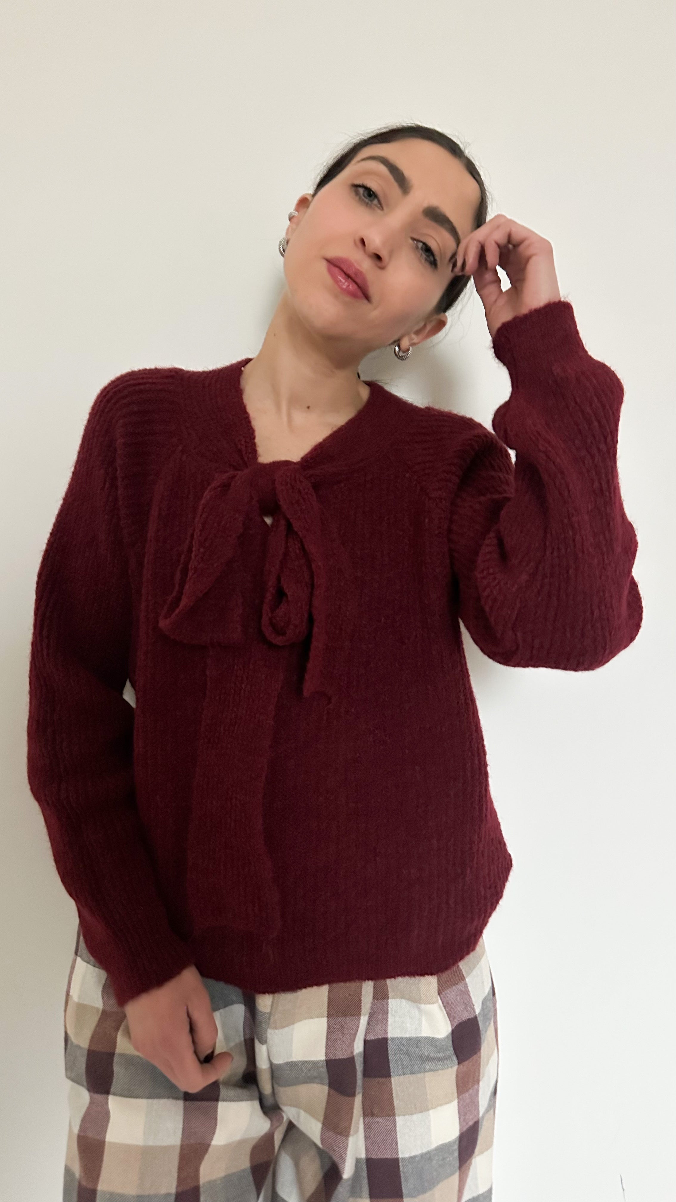 Pull Bordeaux Con Fiocco