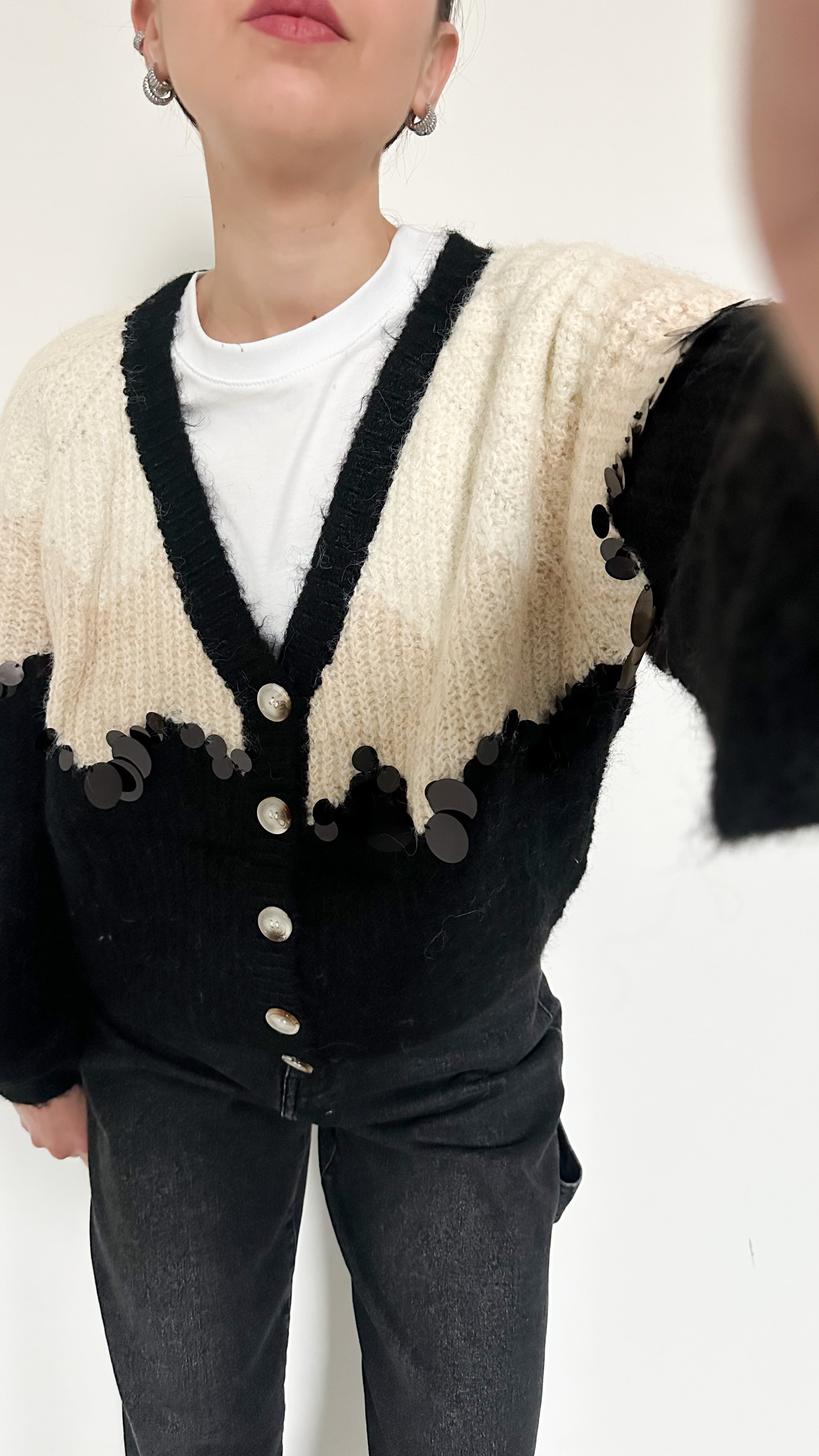 Cardigan Nero Con Paillettes