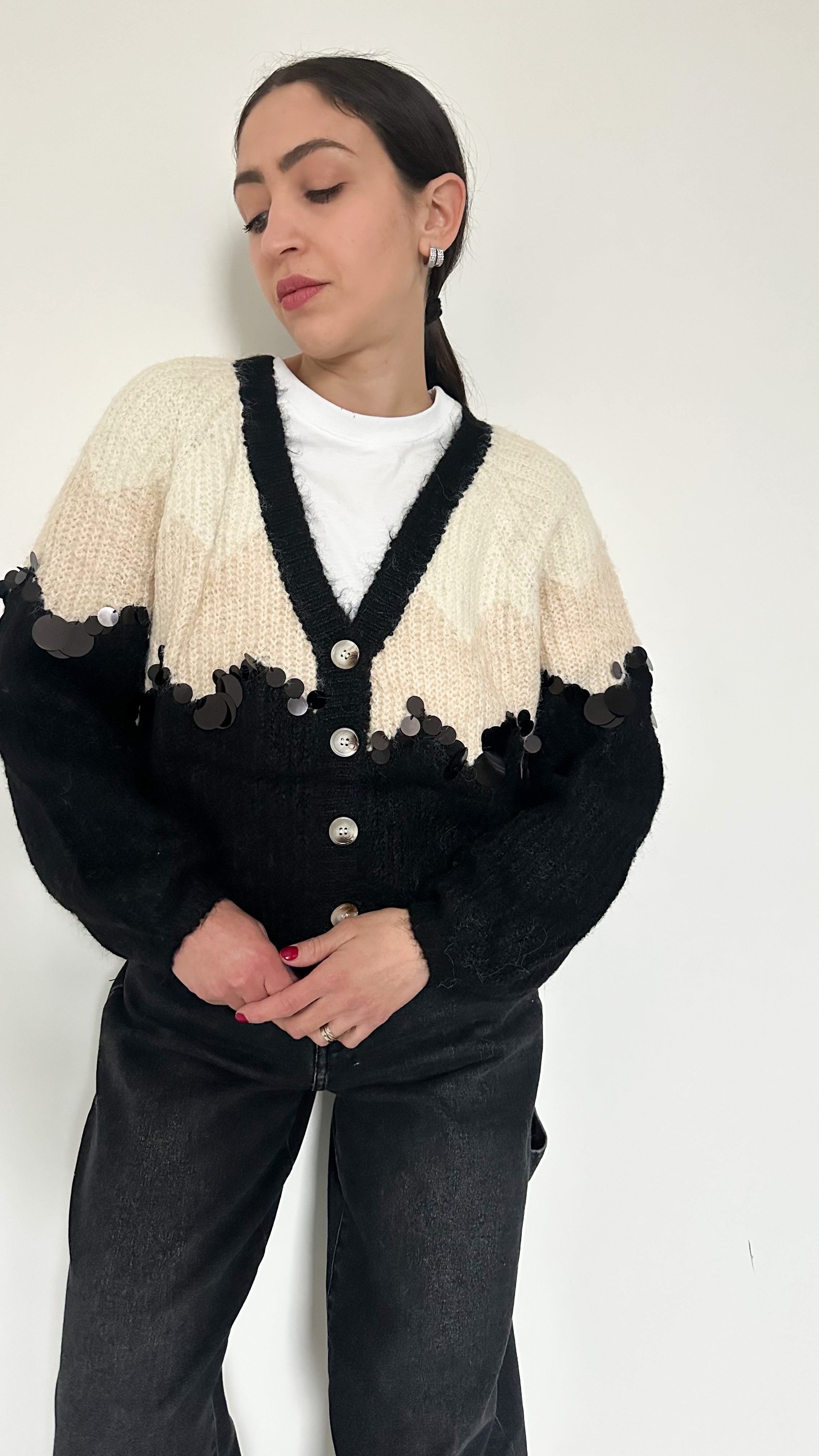 Cardigan Nero Con Paillettes