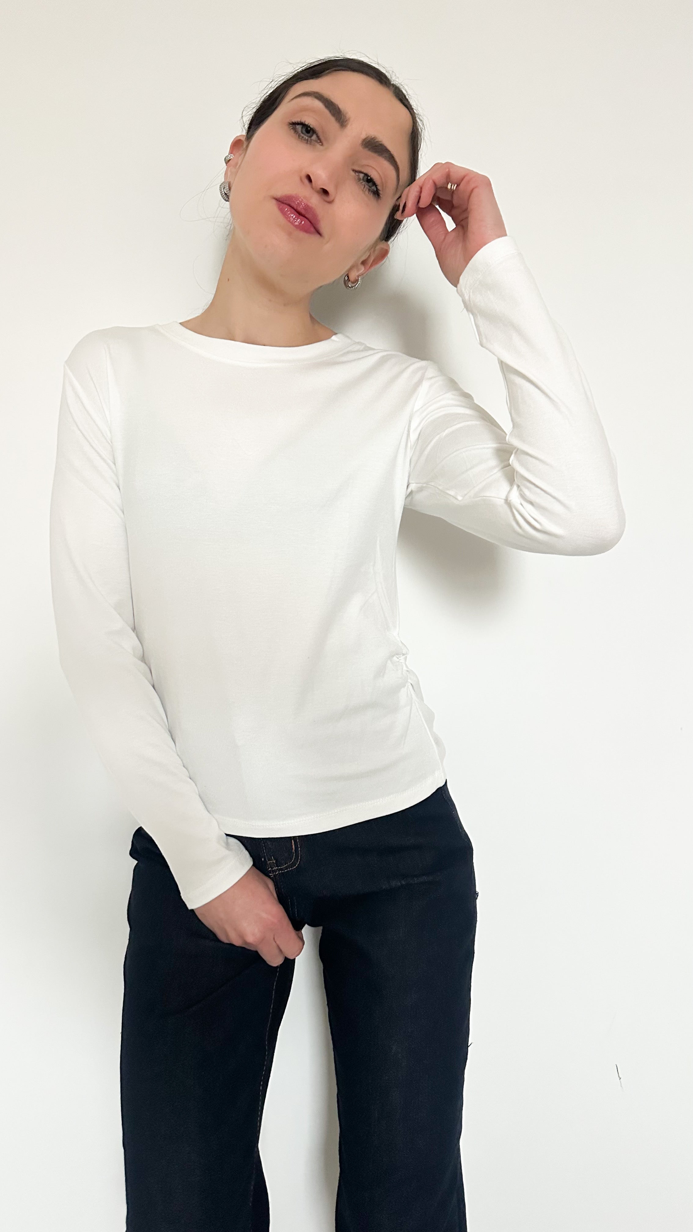 Maglia Basic Bianca Con Drappeggio