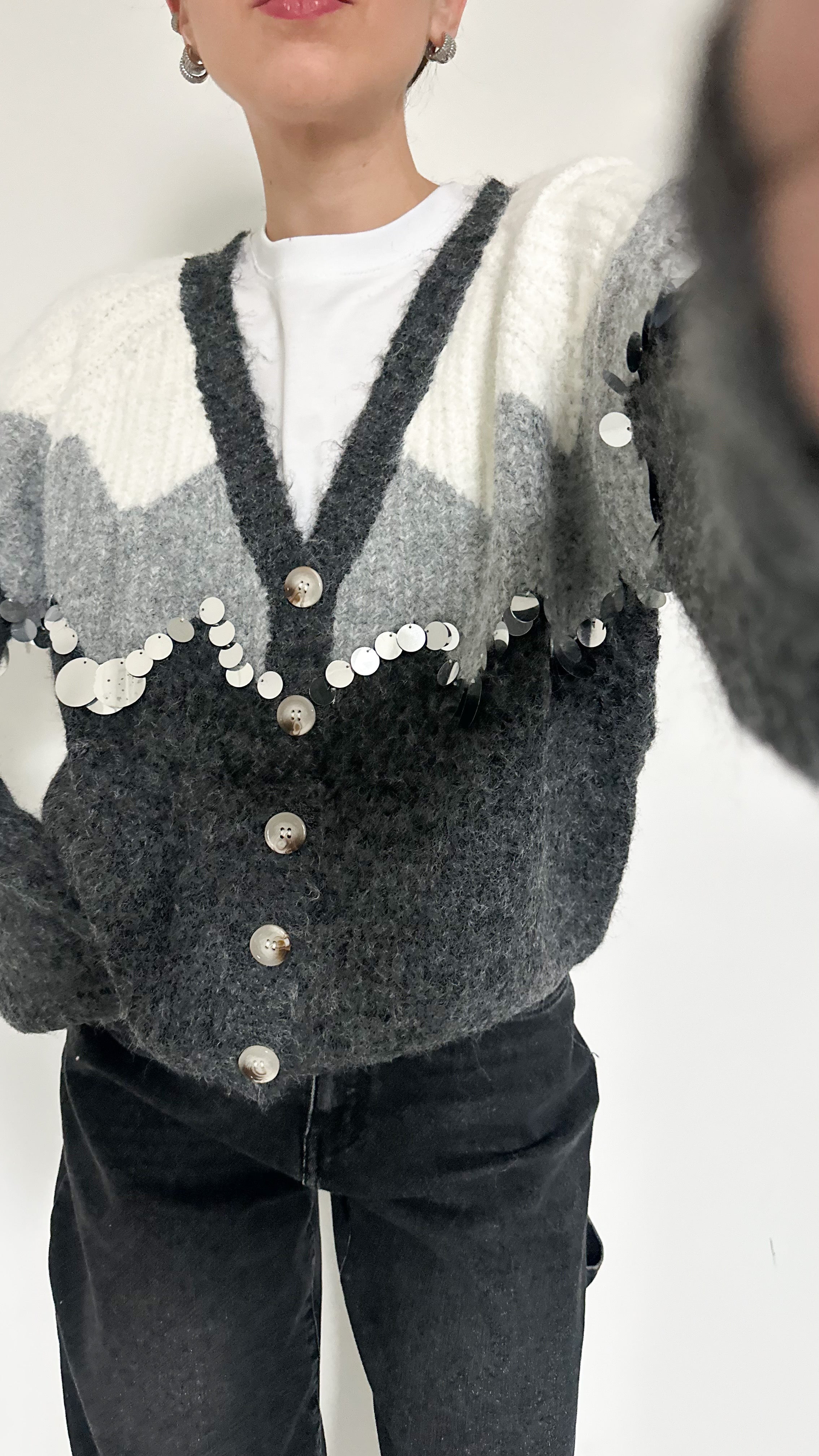 Cardigan Grigio Con Paillettes