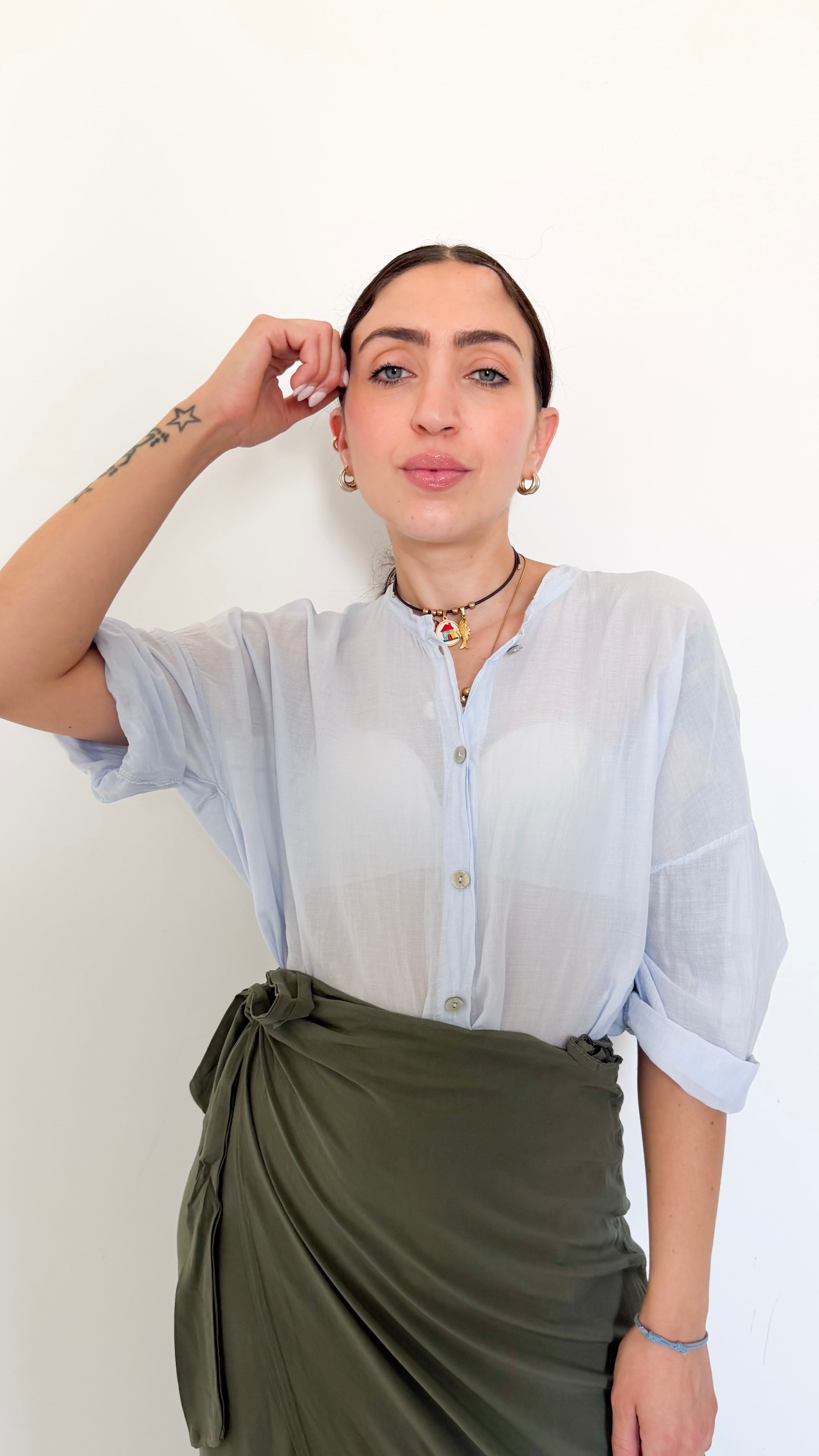 Camicia In Mussola Celeste