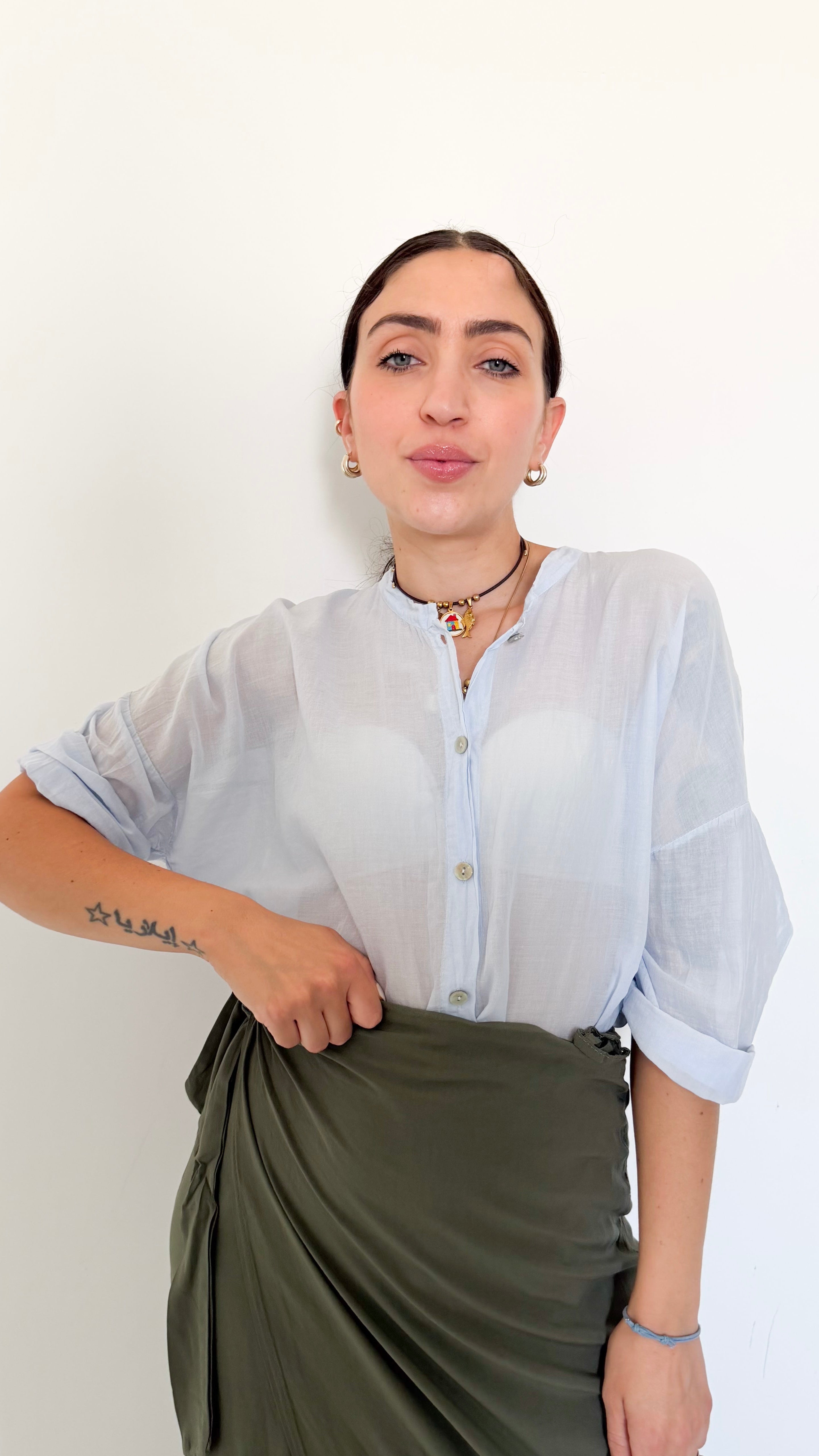 Camicia In Mussola Celeste