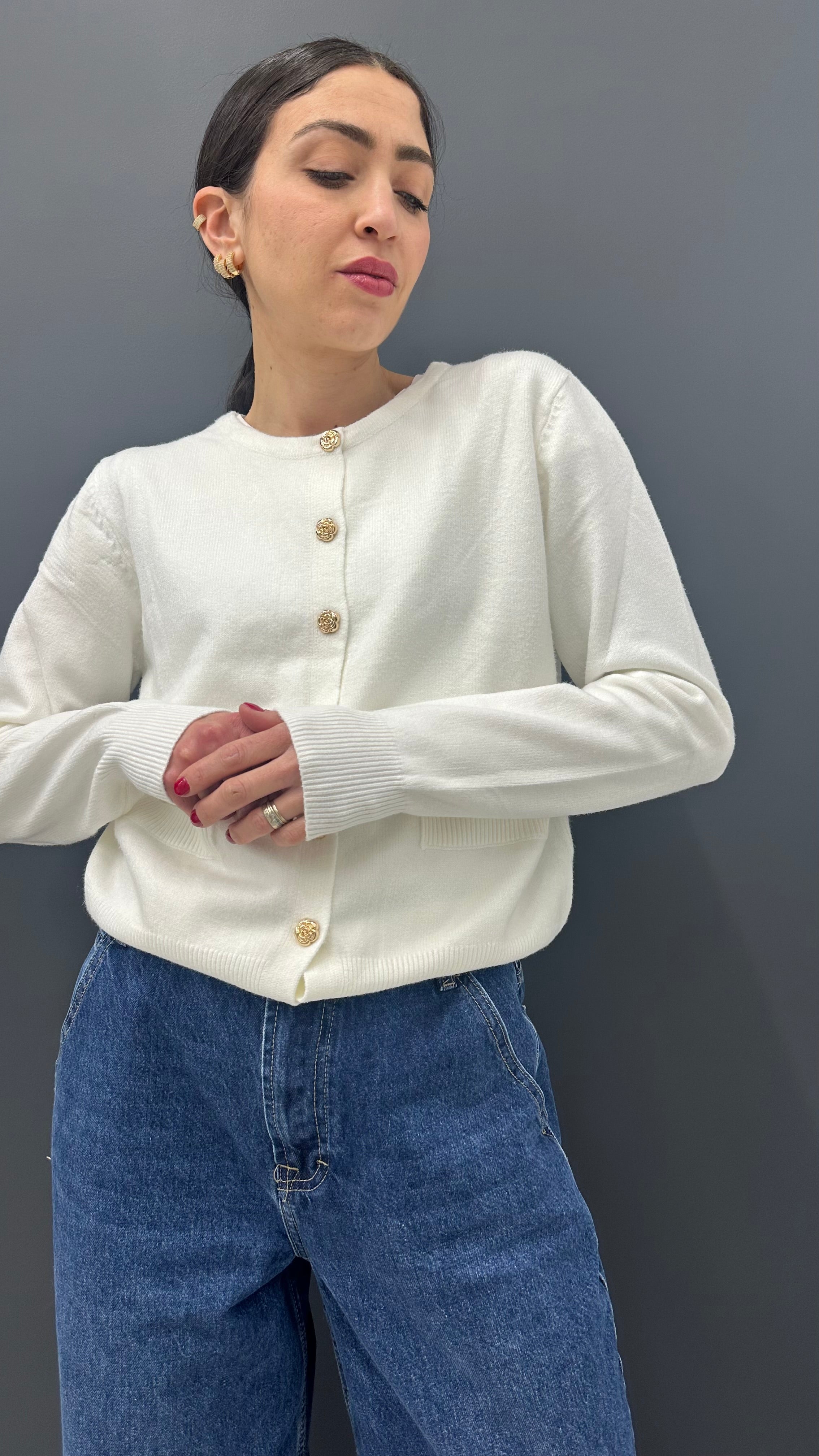 Cardigan Basic Bianco