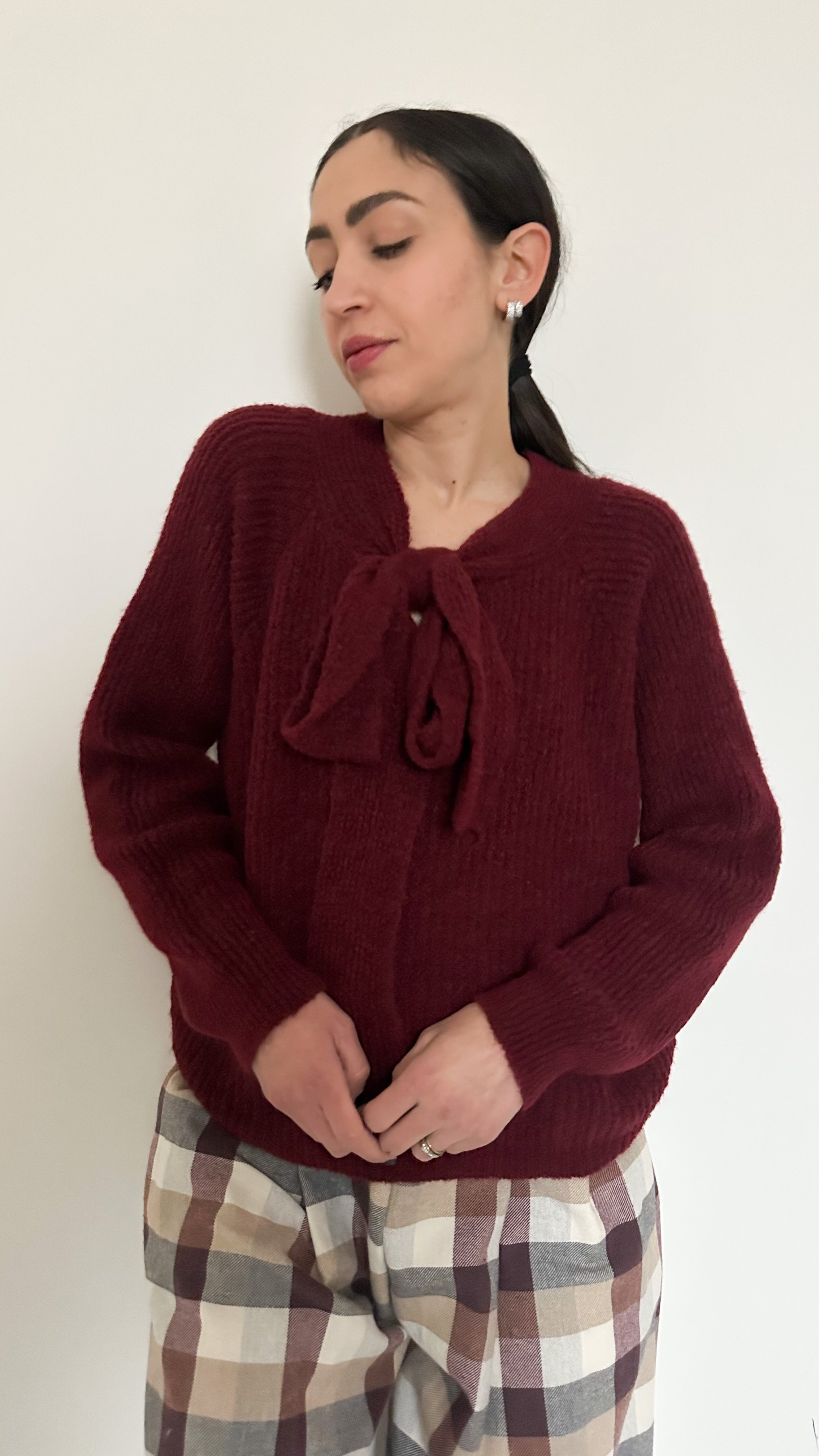 Pull Bordeaux Con Fiocco