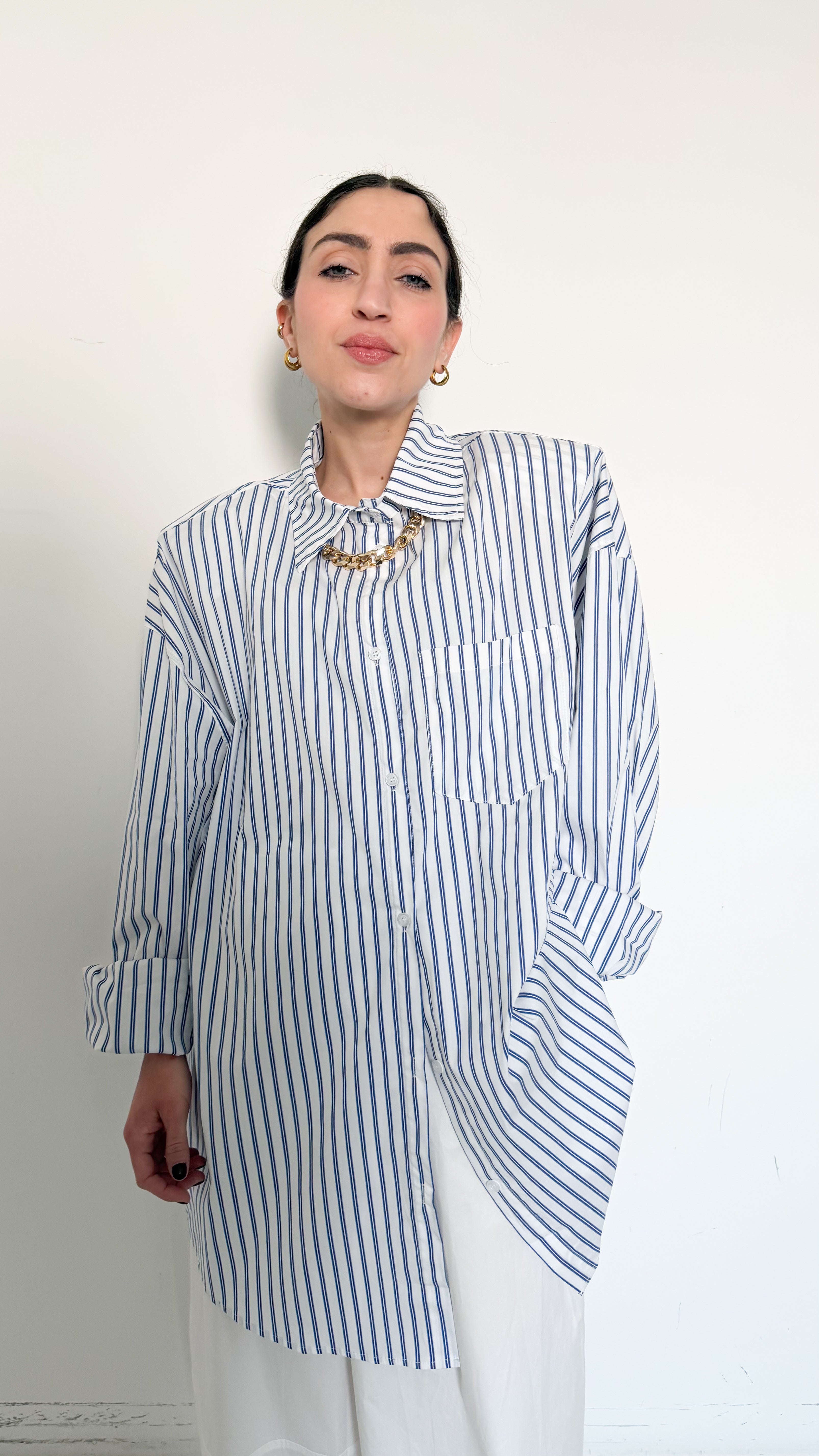 Maxi Camicia Bianca A Righe Con Spalline