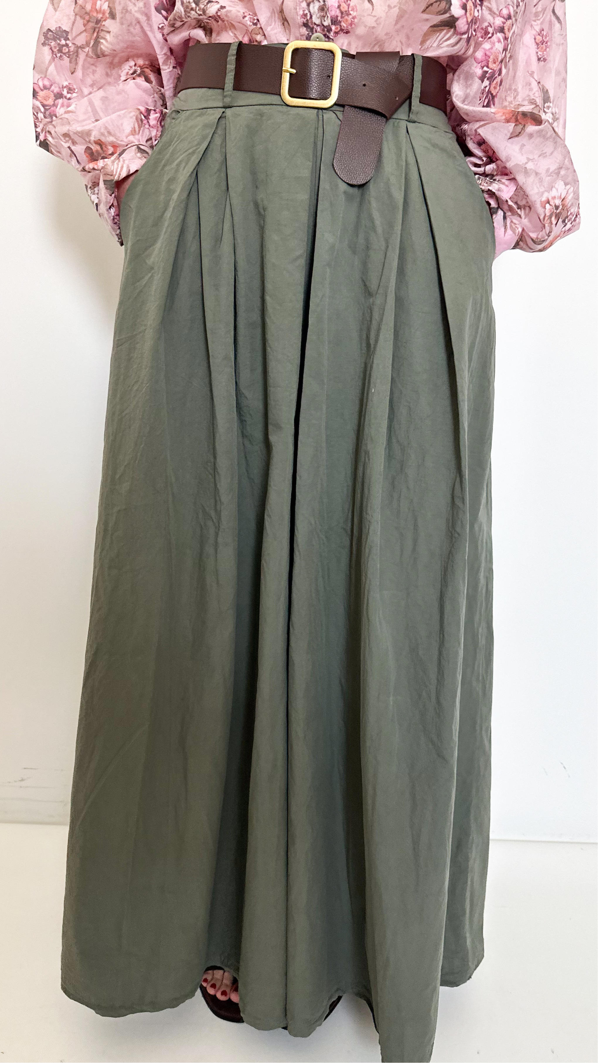 Pantaloni Palazzo Con Pinces Verdi
