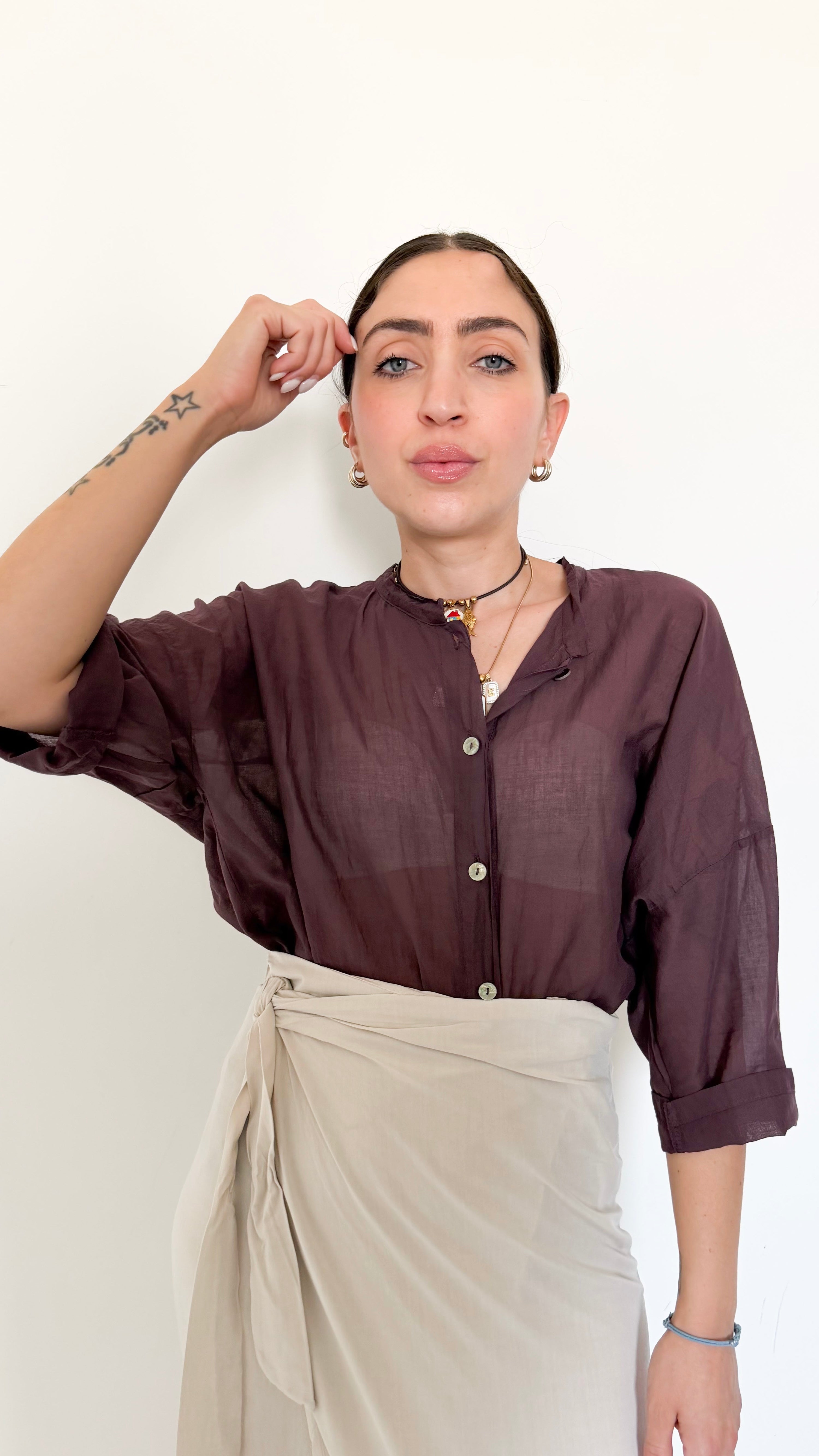 Camicia In Mussola Bordeaux