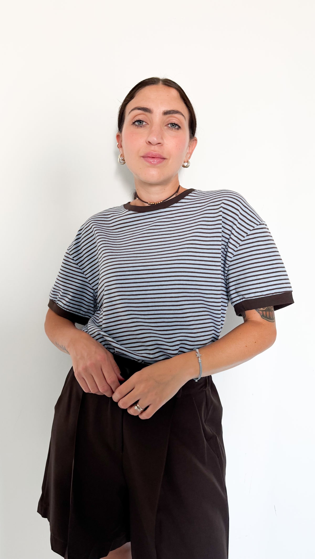T-Shirt Celeste A Righe