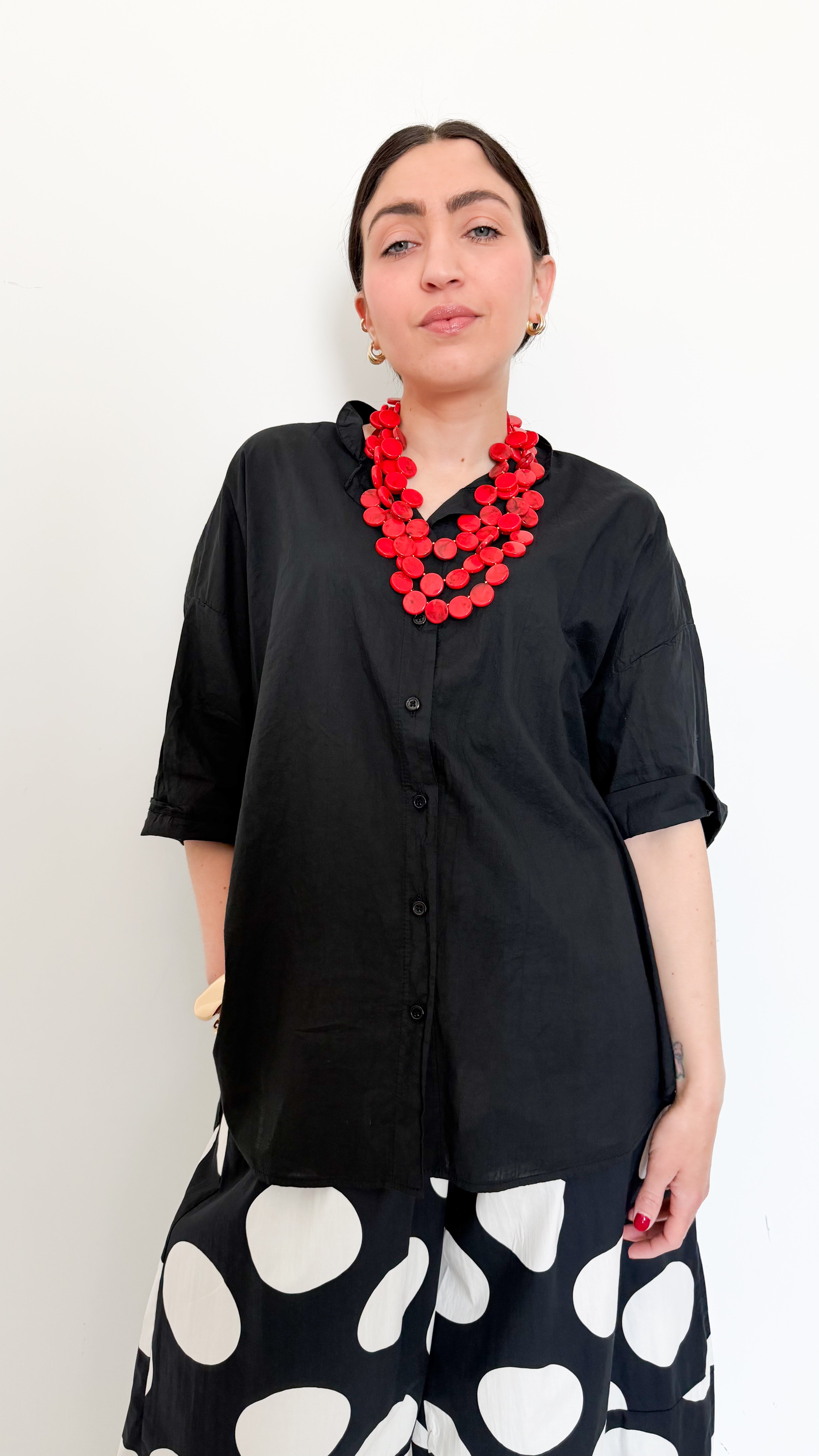 Camicia Nera Maniche Corte