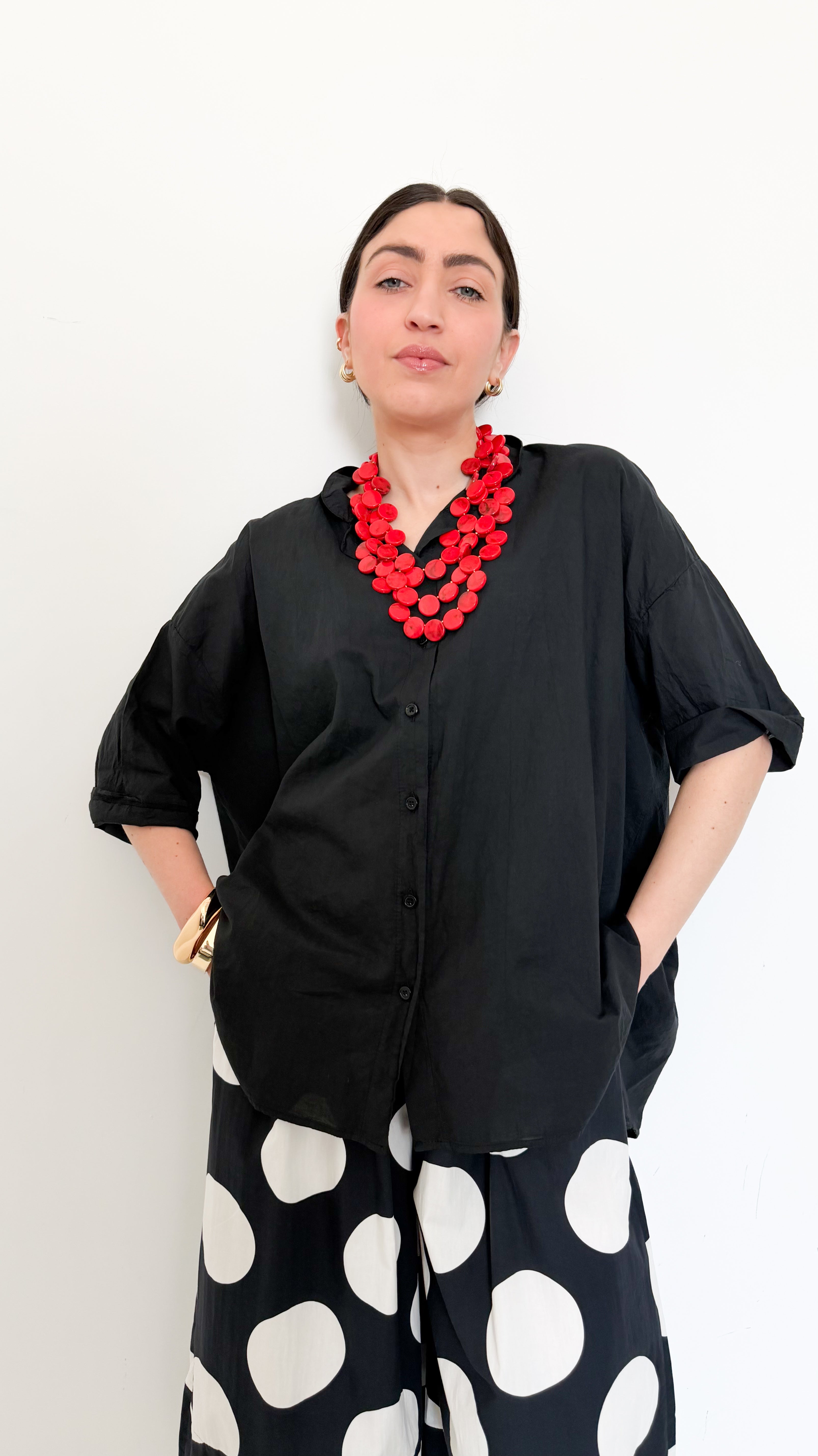 Camicia Nera Maniche Corte