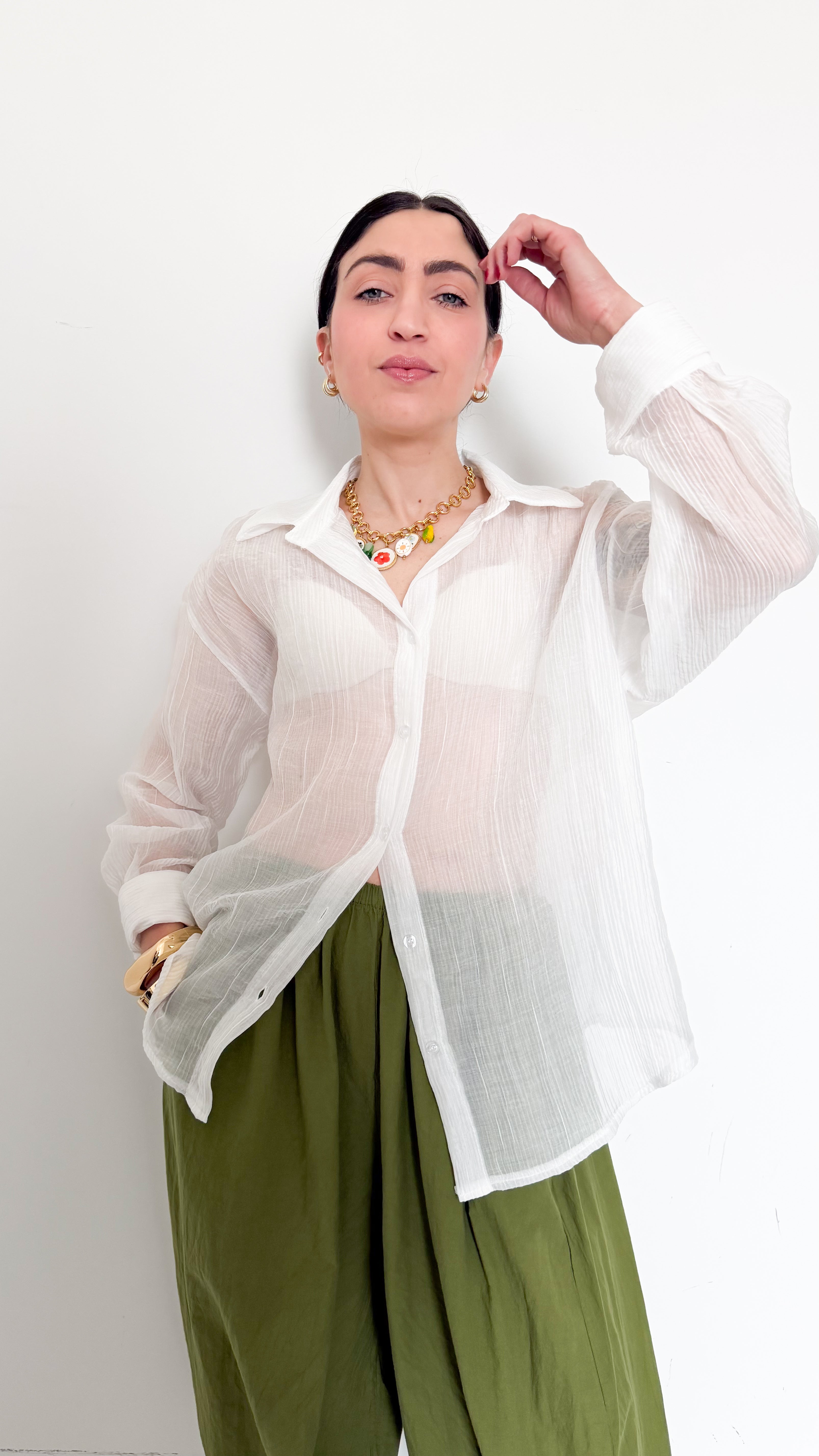 Camicia Bianca Effetto Plissè