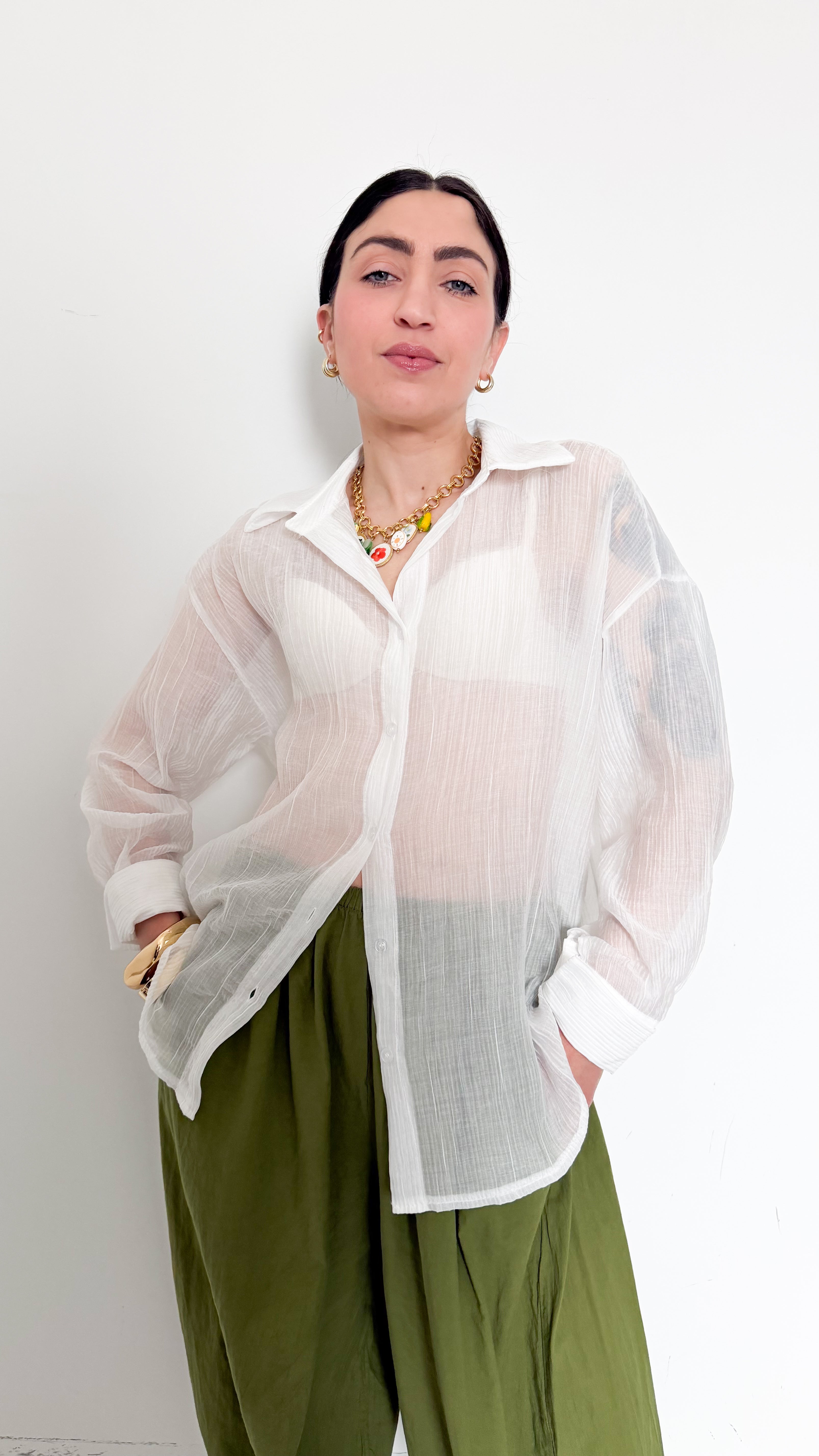Camicia Bianca Effetto Plissè