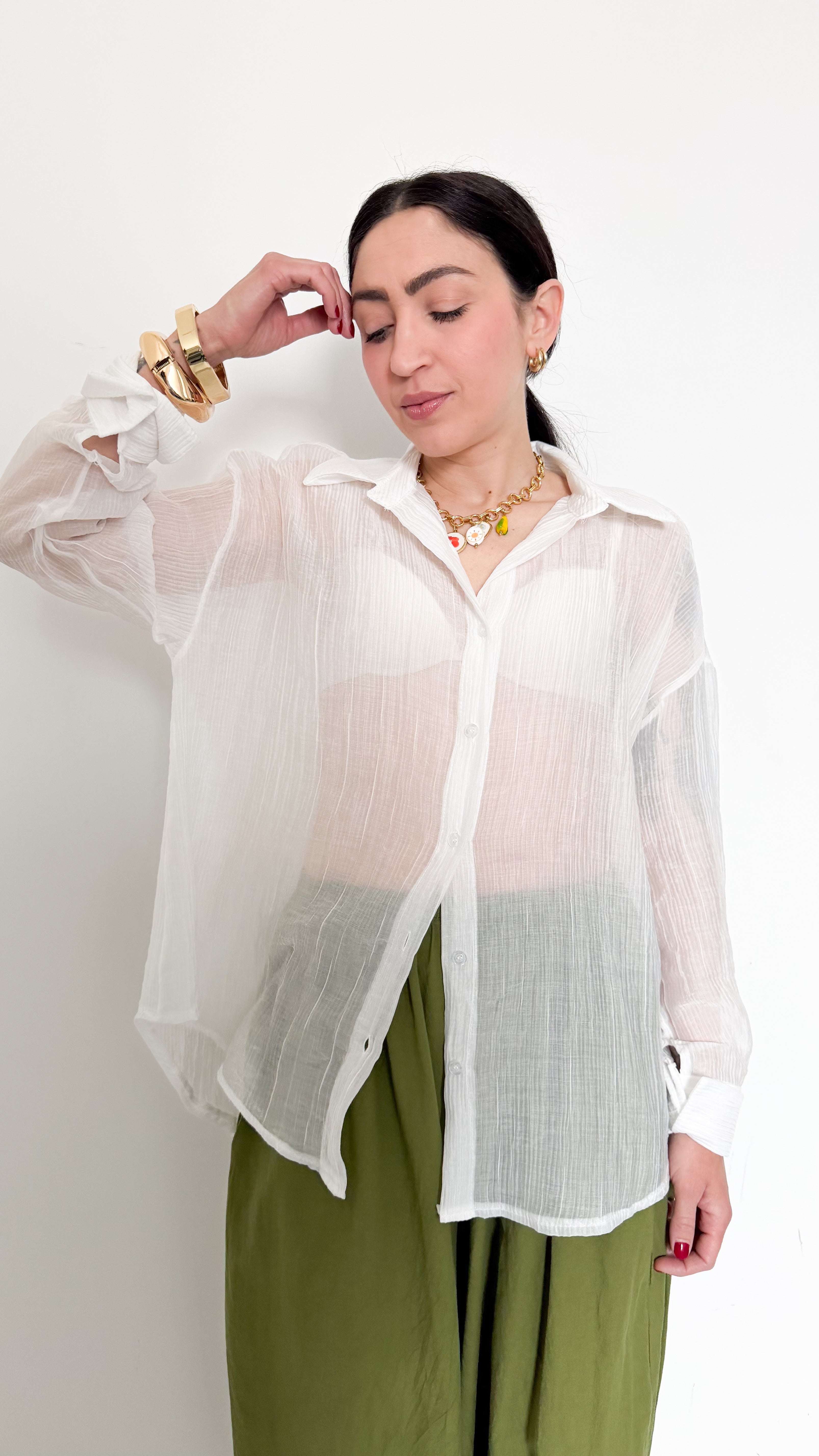 Camicia Bianca Effetto Plissè