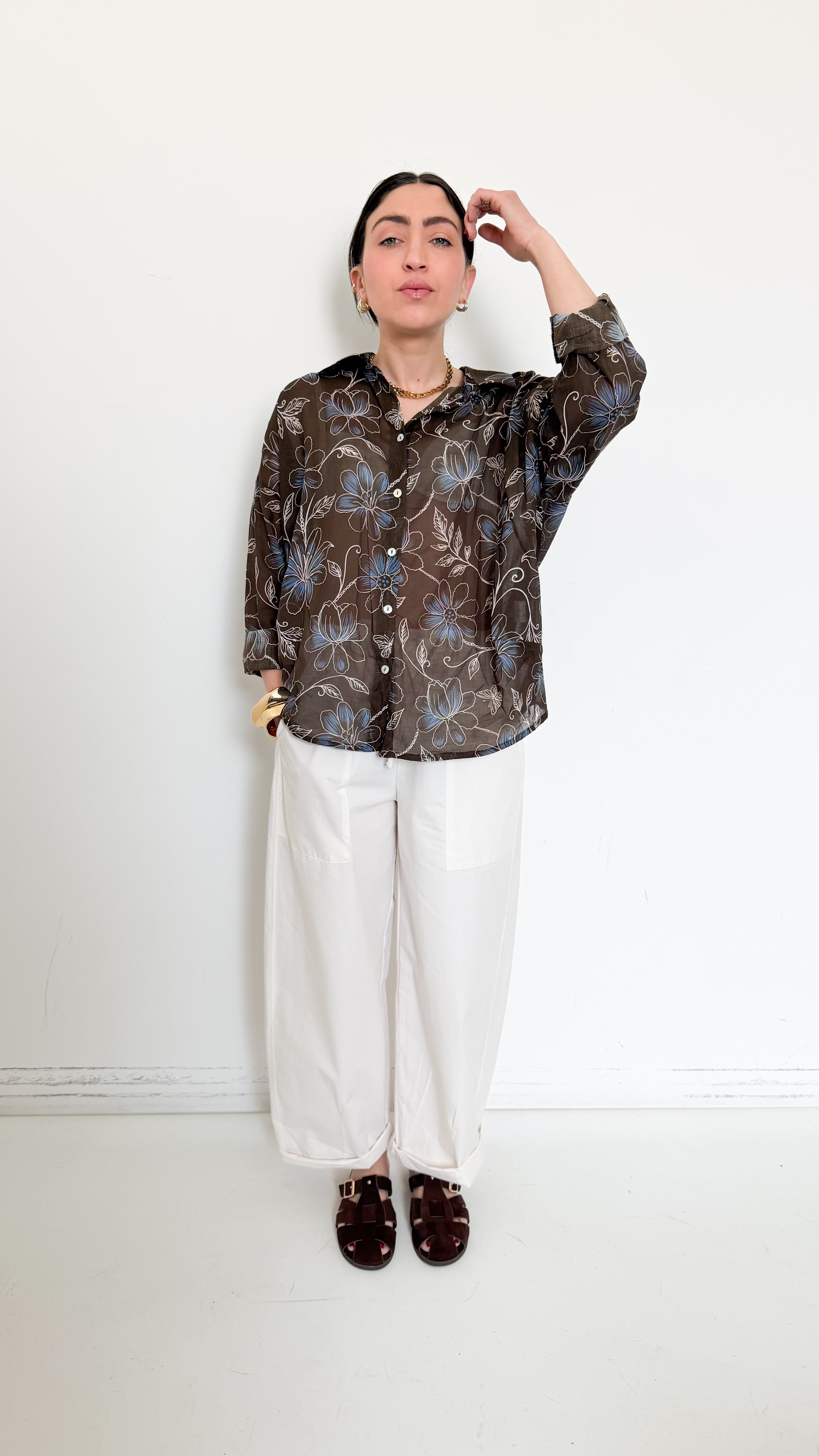 Pantaloni Panna In Cotone Con Coulisse