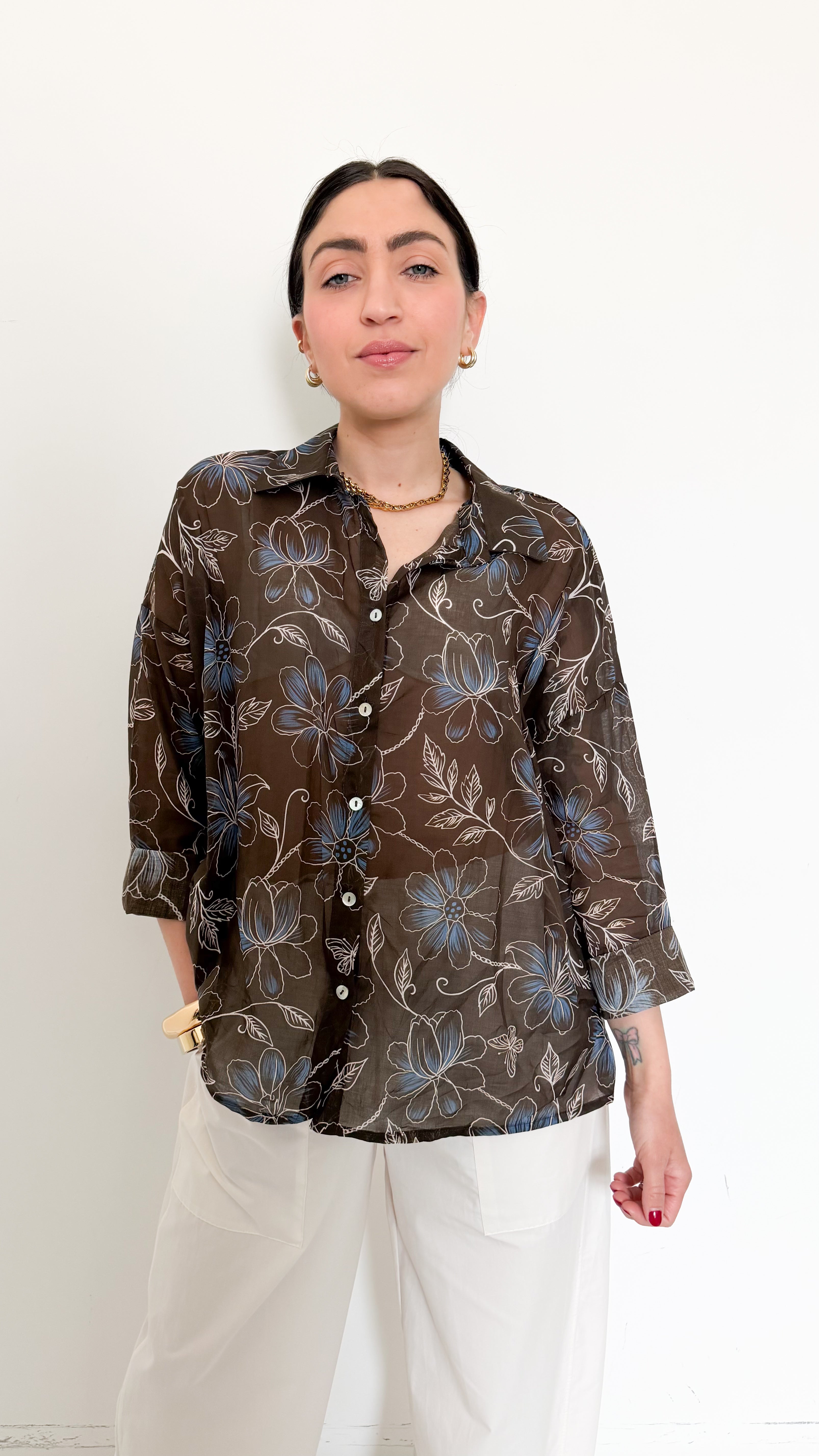 Camicia Marrone A Fantasia