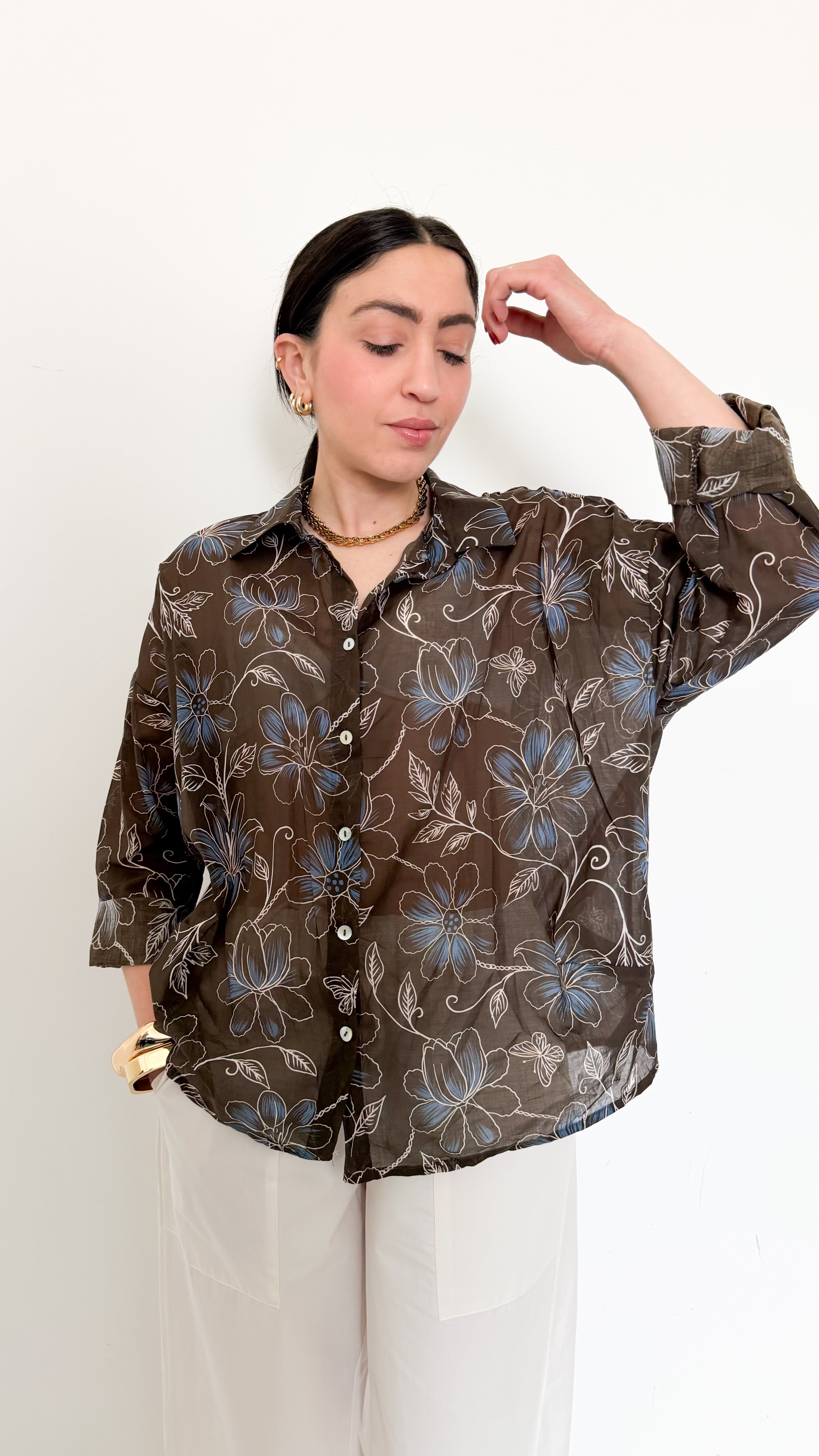 Camicia Marrone A Fantasia