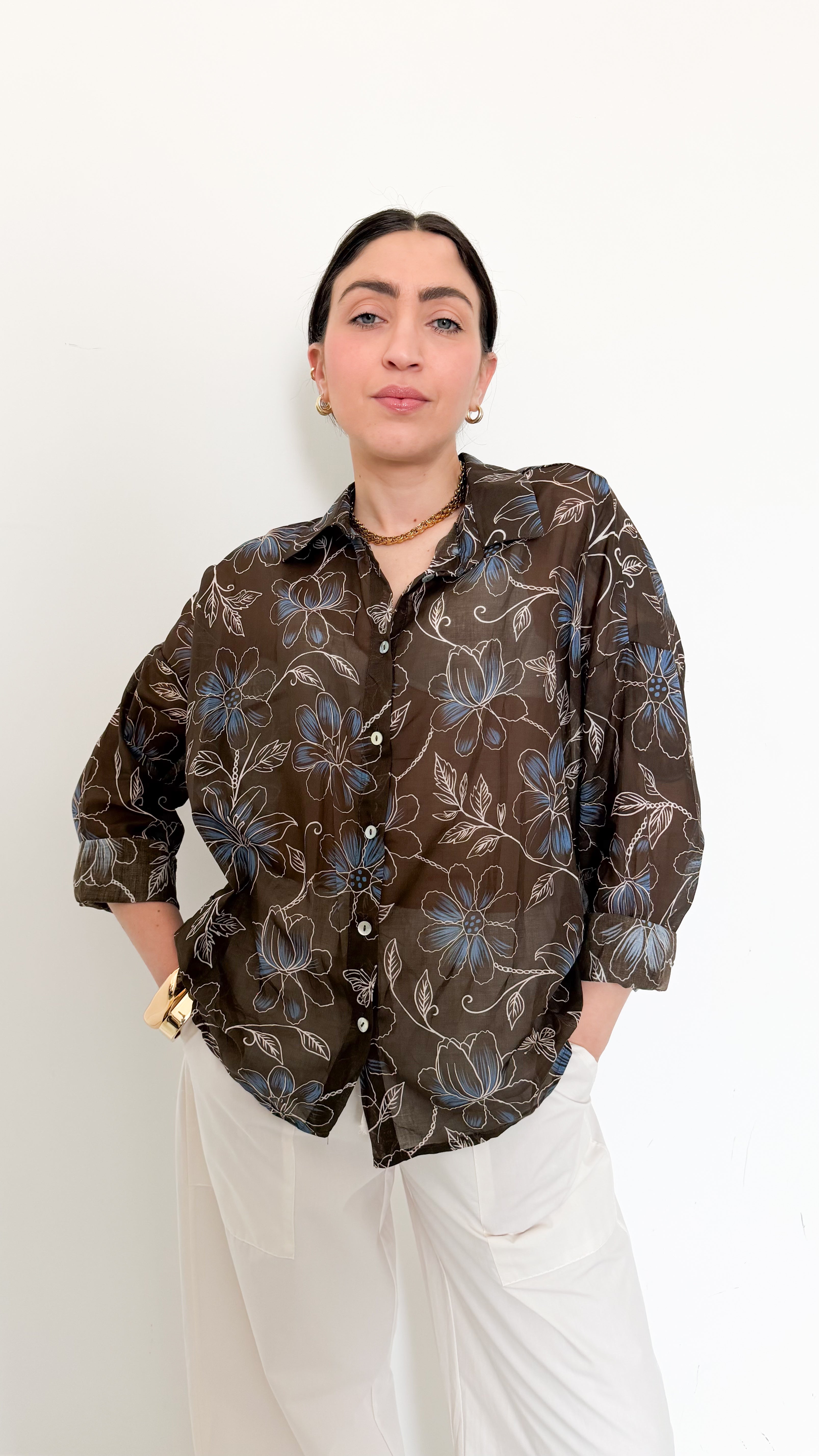 Camicia Marrone A Fantasia