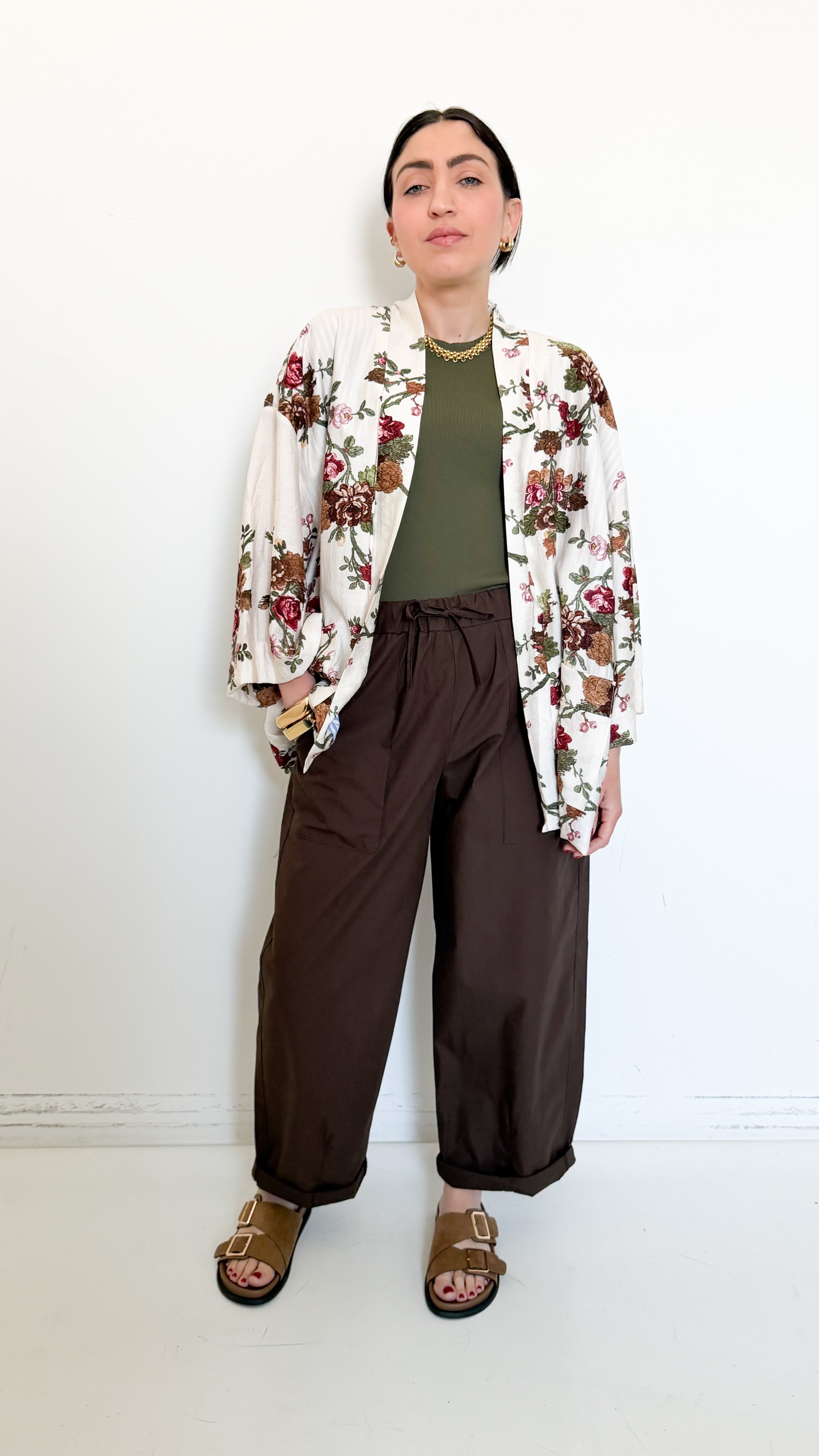 Pantaloni Marroni In Cotone Con Coulisse