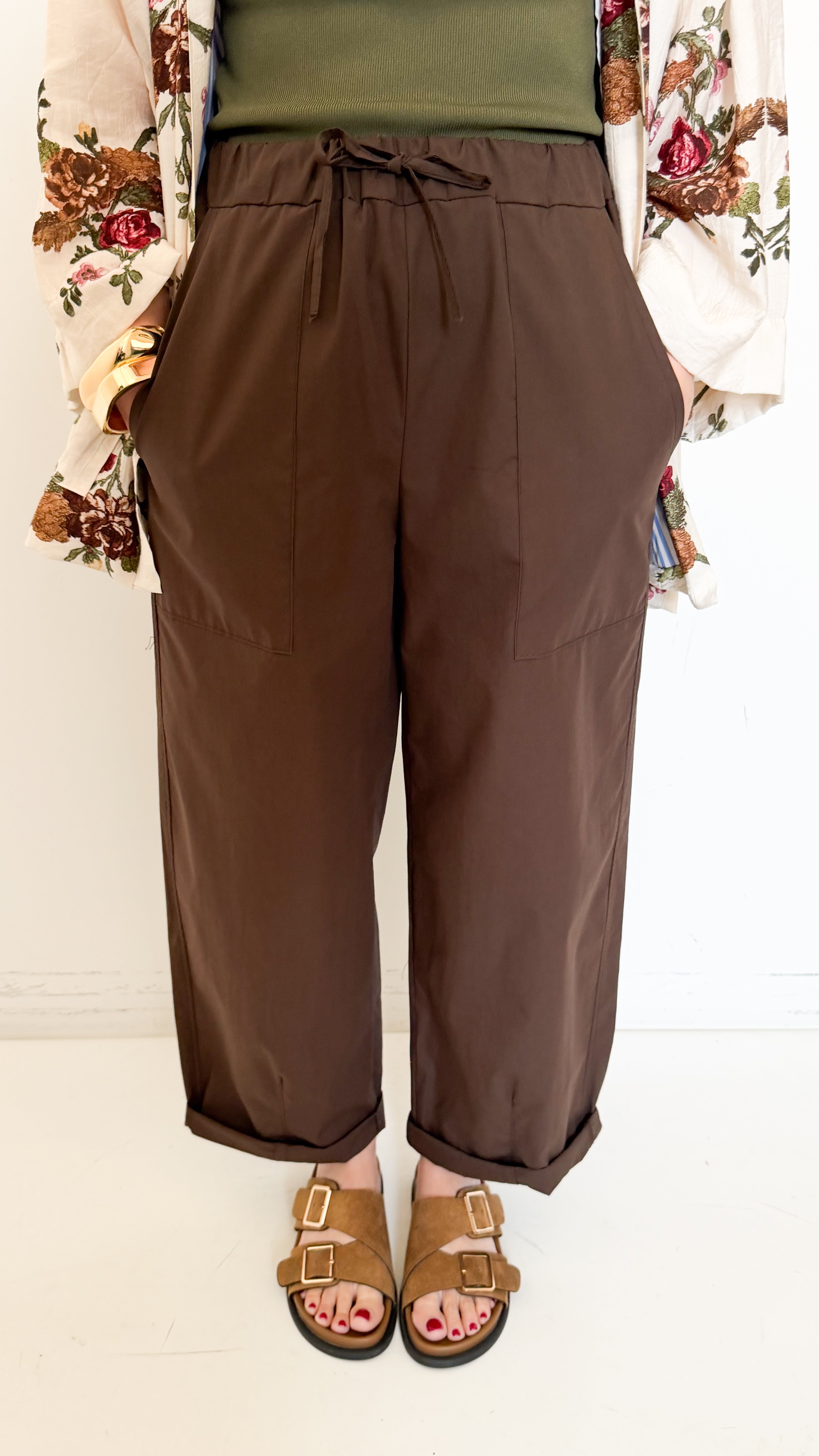 Pantaloni Marroni In Cotone Con Coulisse