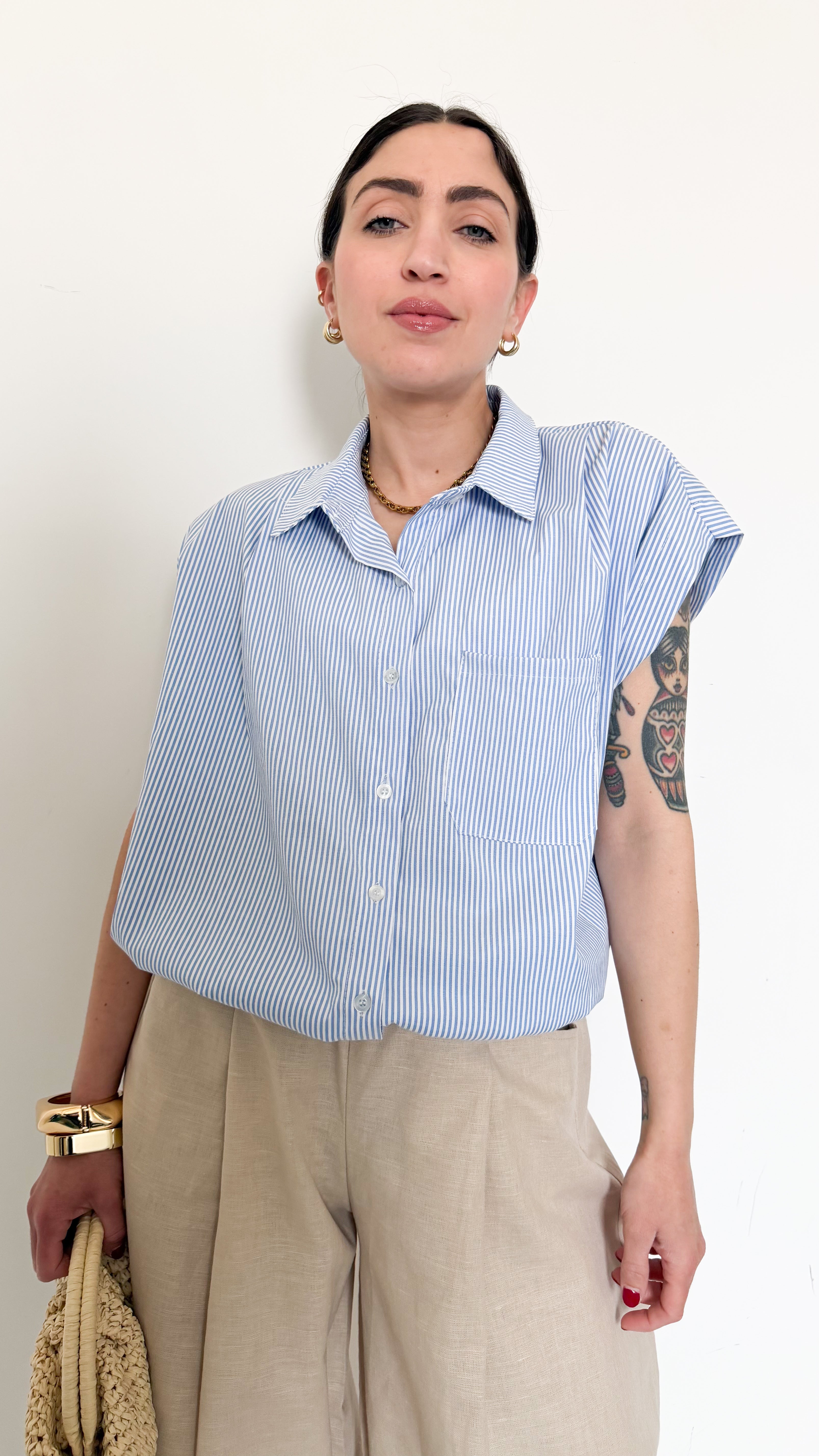Camicia A Righe Con Elastico