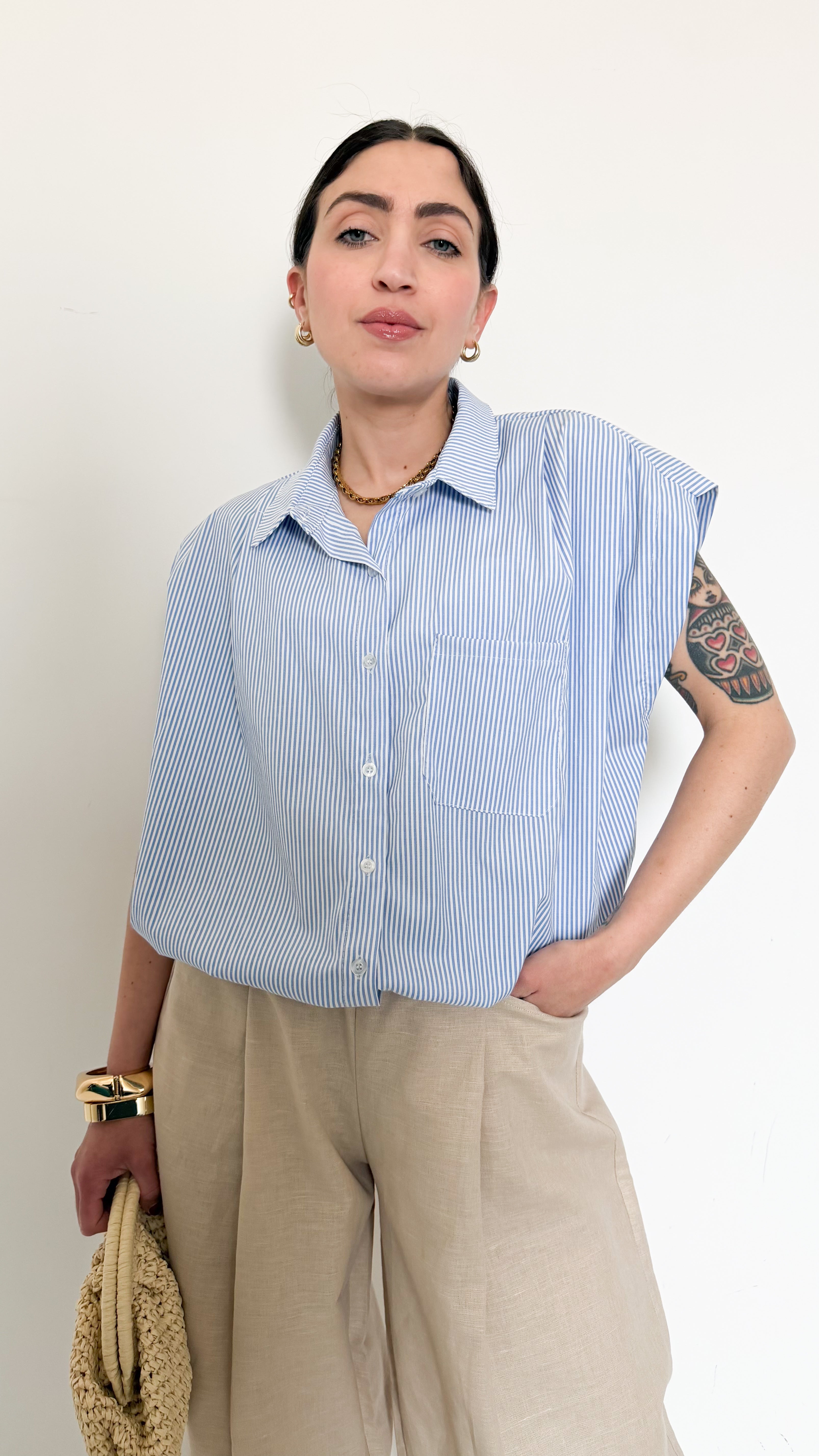 Camicia A Righe Con Elastico