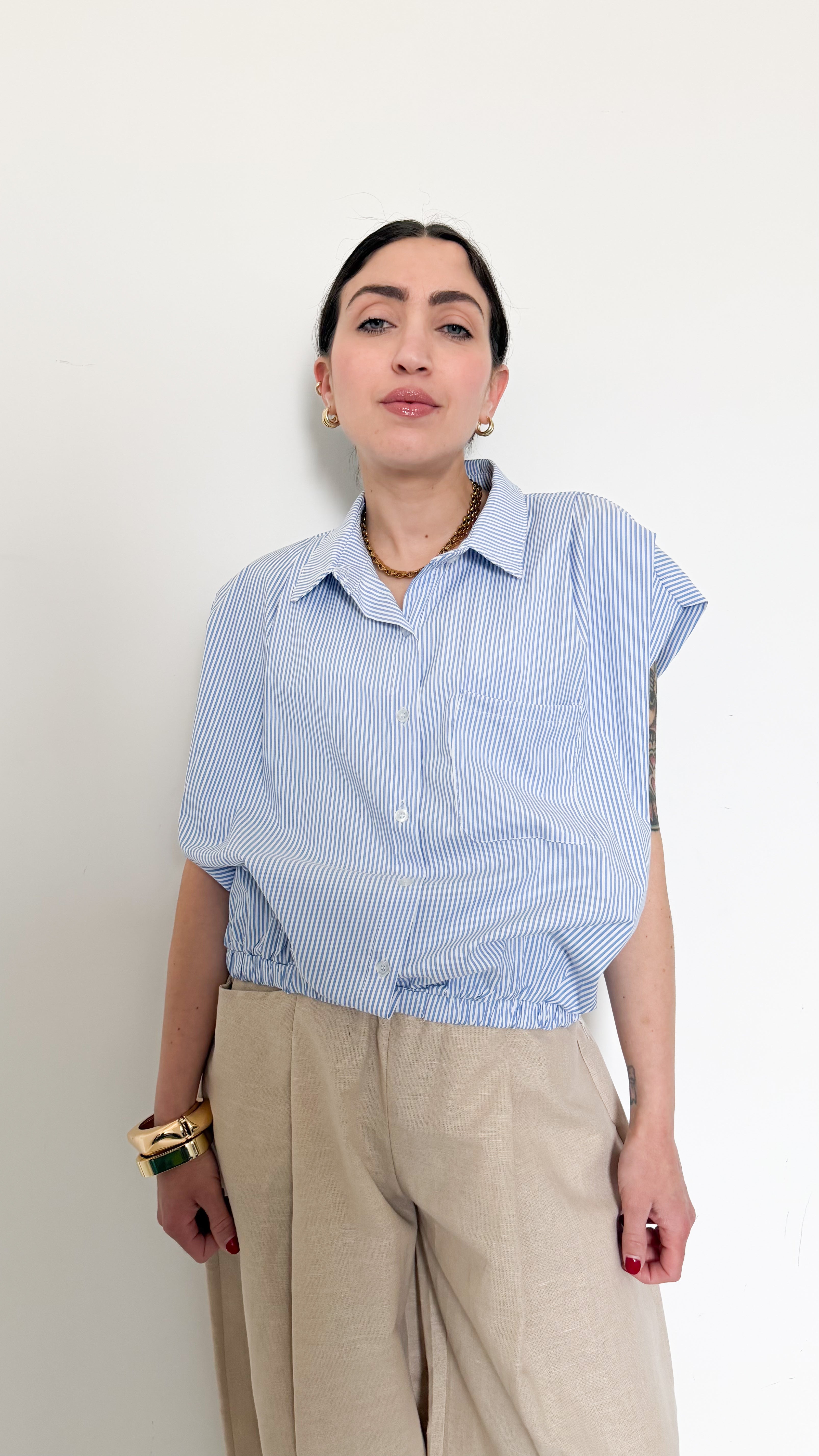 Camicia A Righe Con Elastico