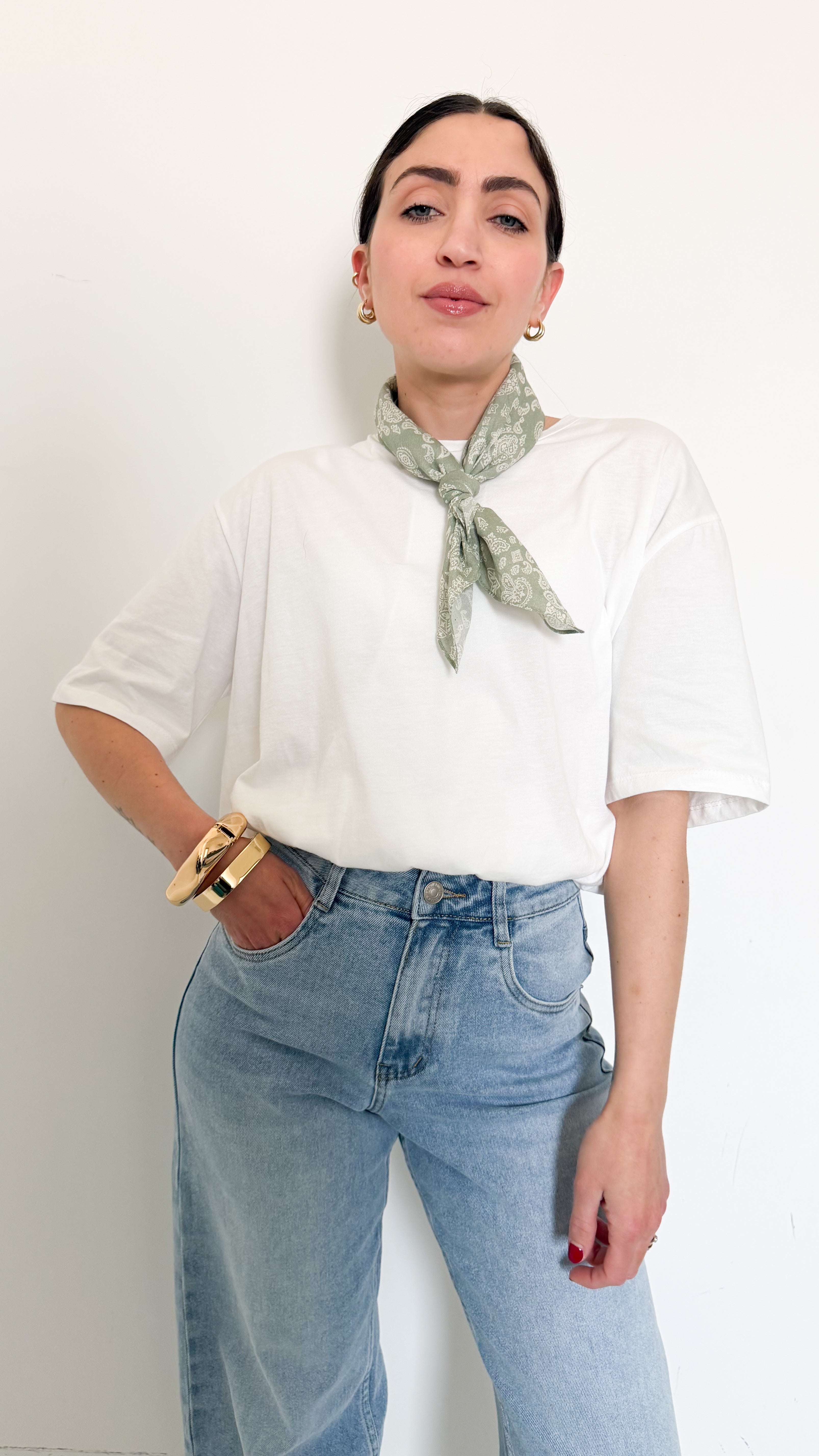 T-Shirt Bianca Con Elastico