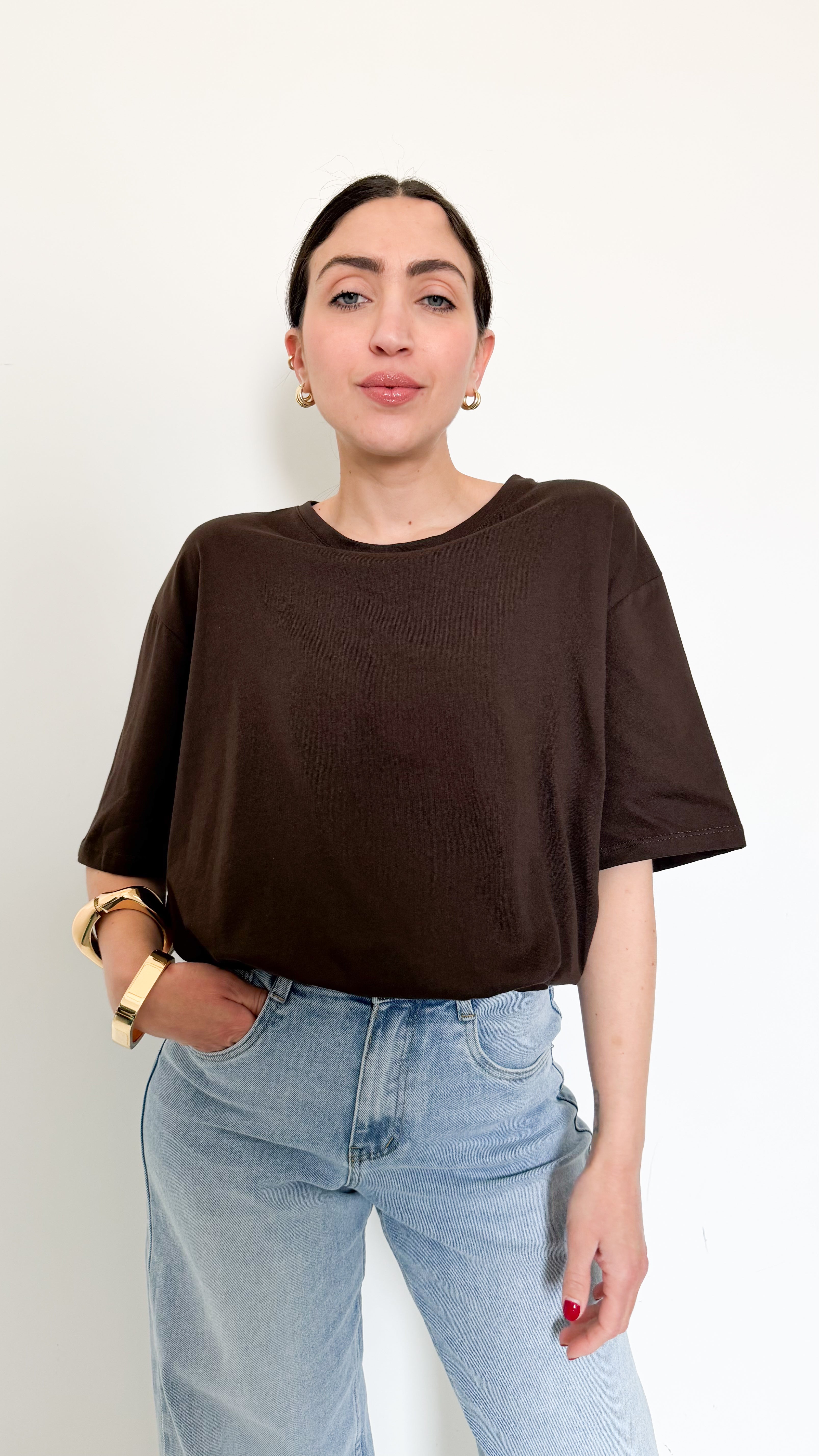 T-Shirt Marrone Con Elastico