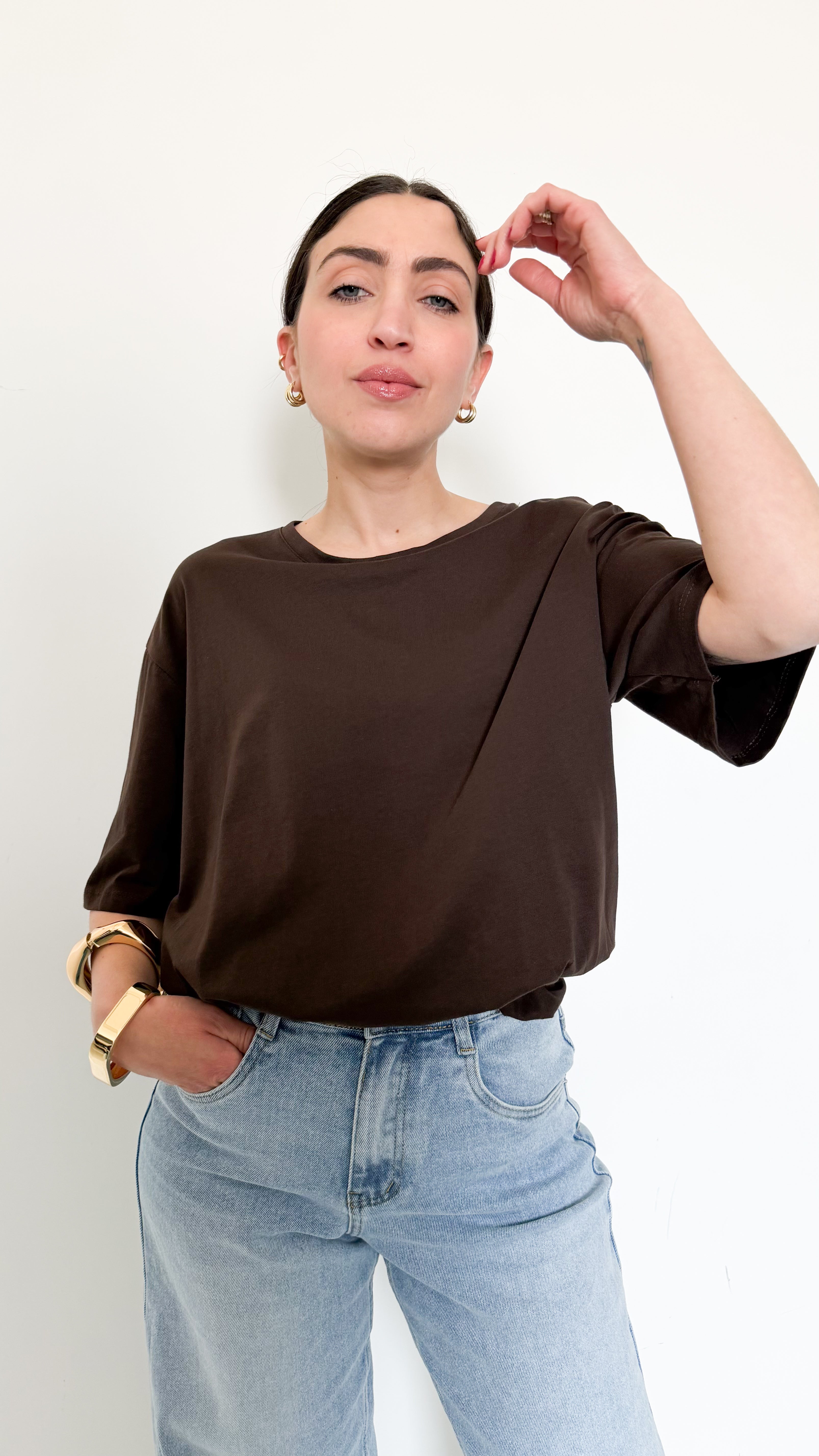 T-Shirt Marrone Con Elastico