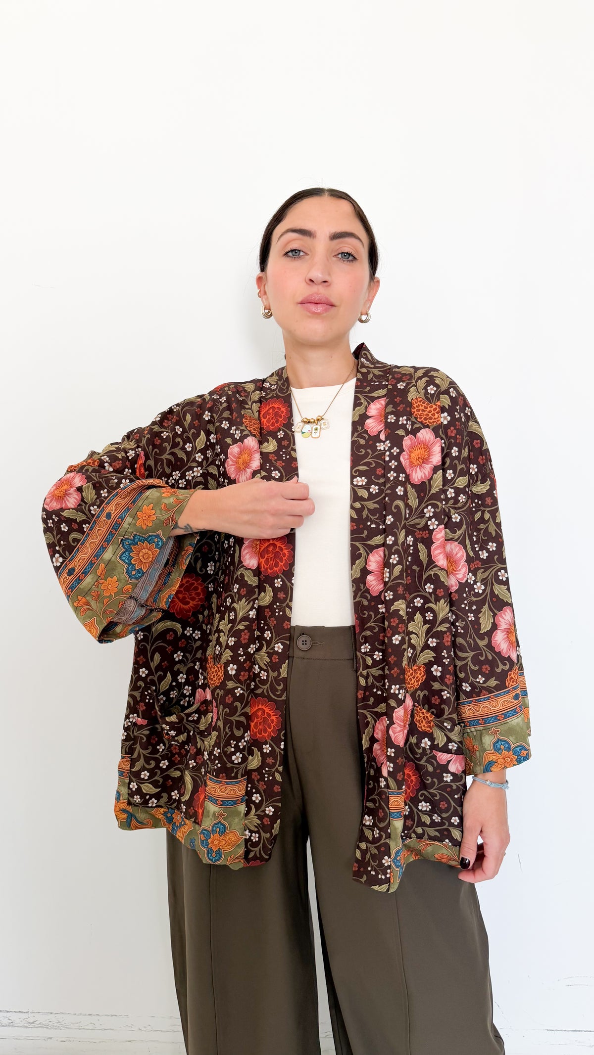 Kimono Marrone A Fiori