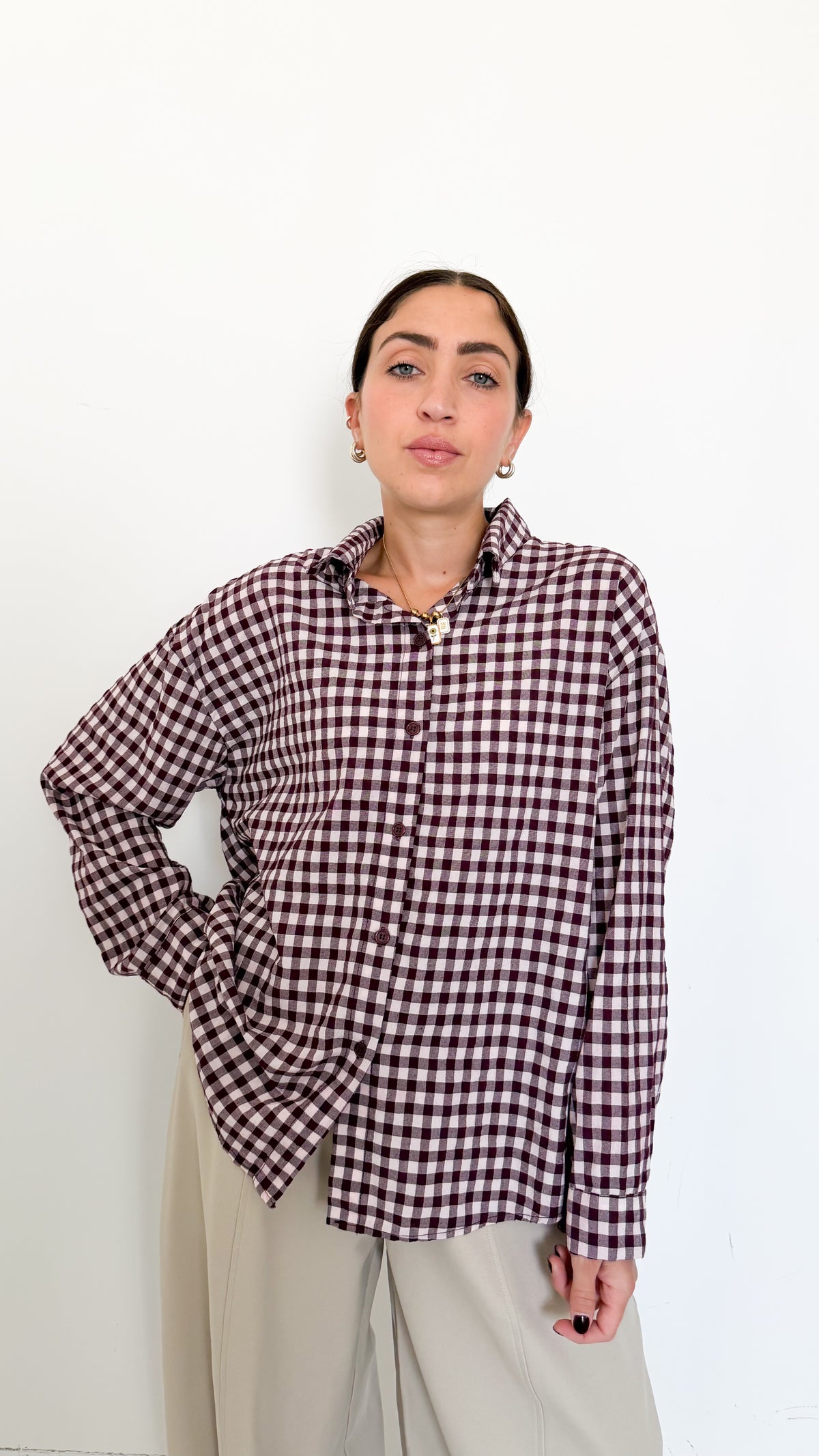 Camicia A Quadri Borgogna