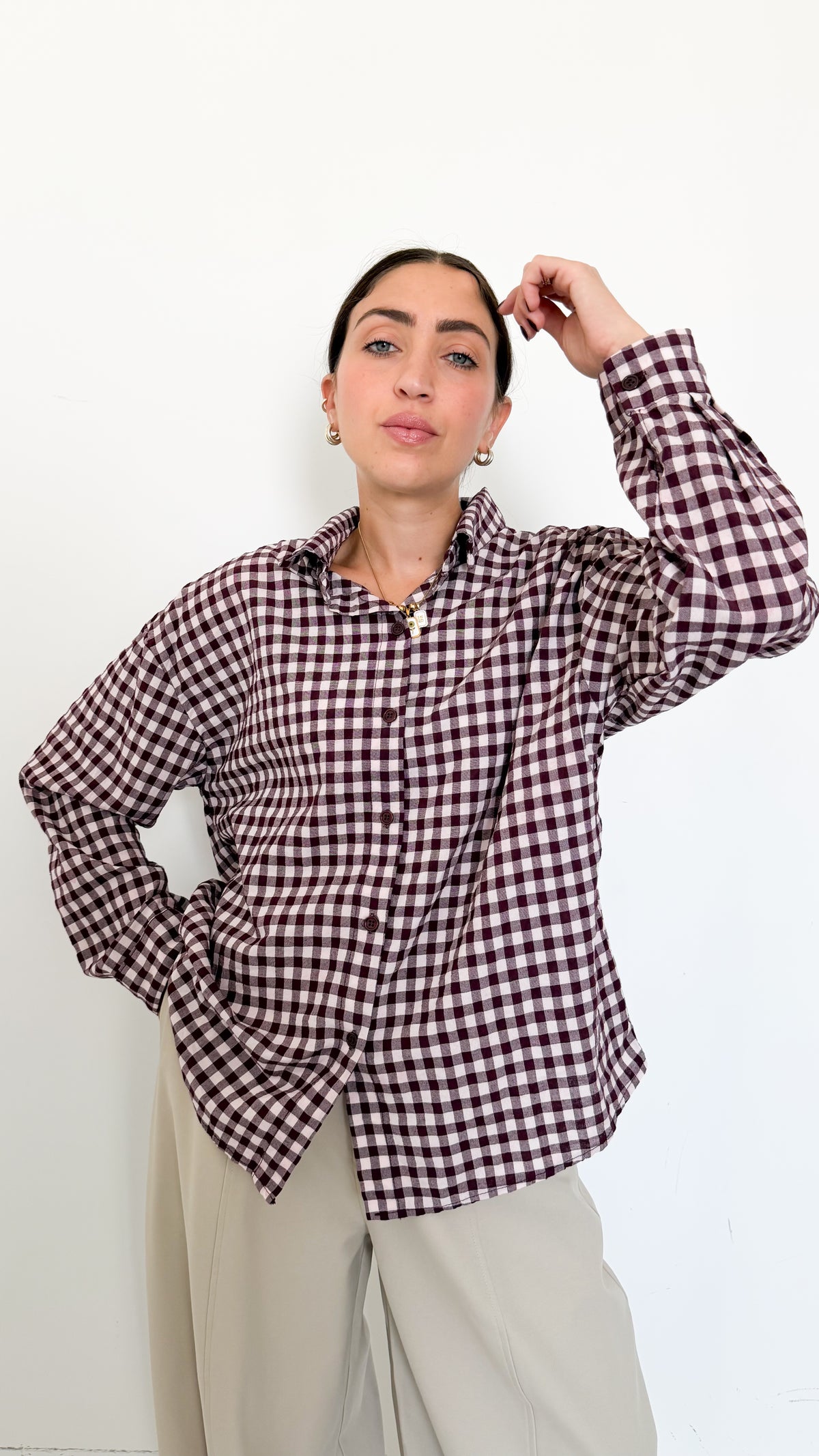 Camicia A Quadri Borgogna