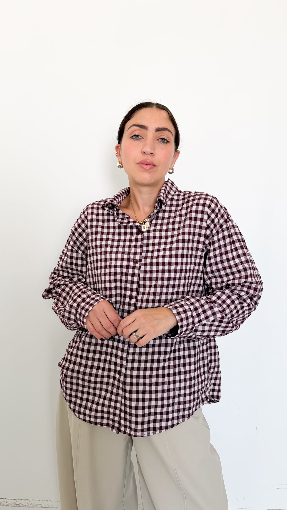Camicia A Quadri Borgogna
