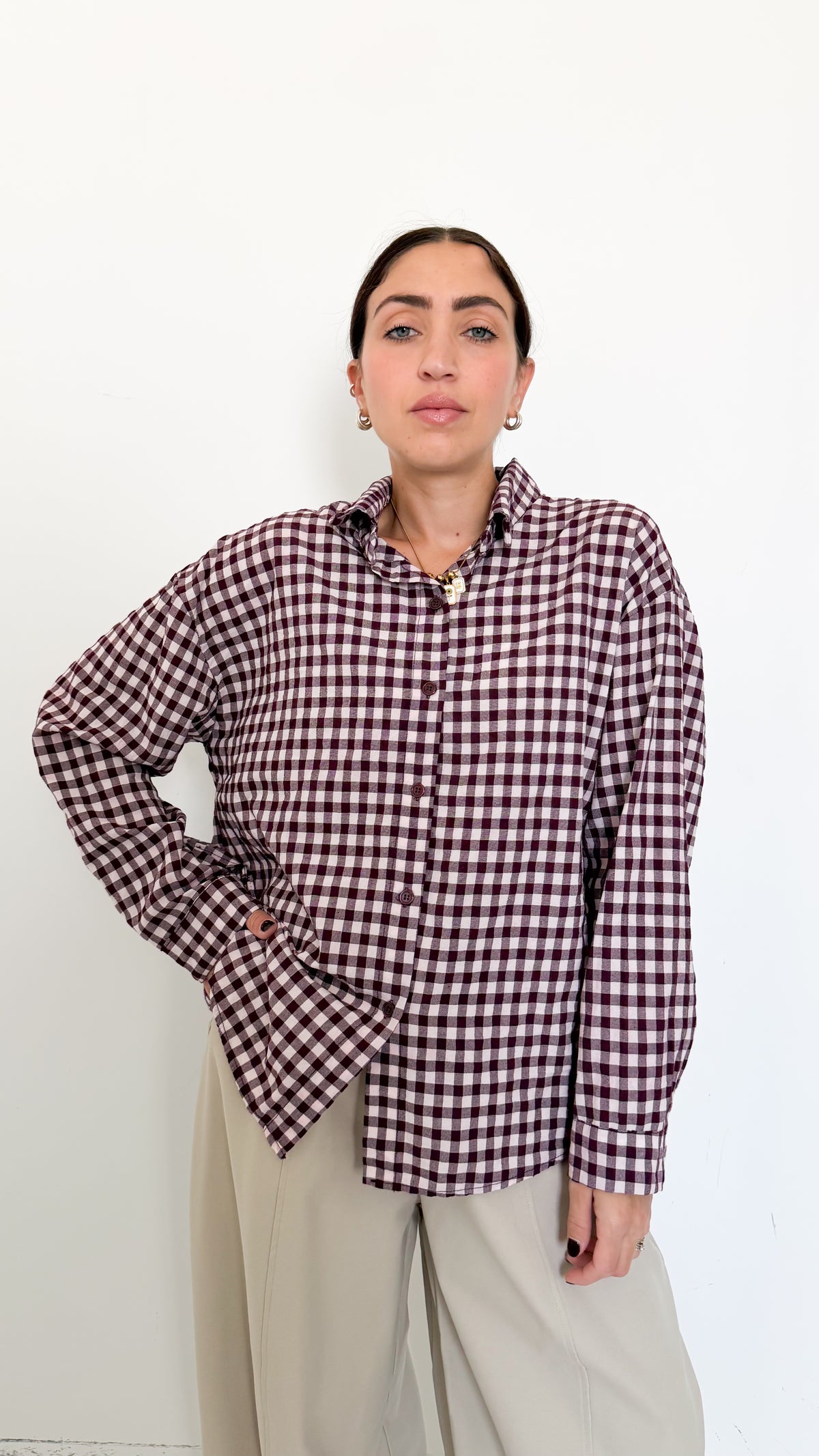 Camicia A Quadri Borgogna