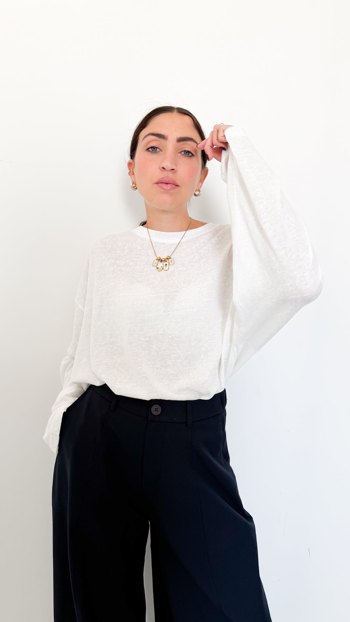 Maglietta Over Bianca Maniche Lunghe