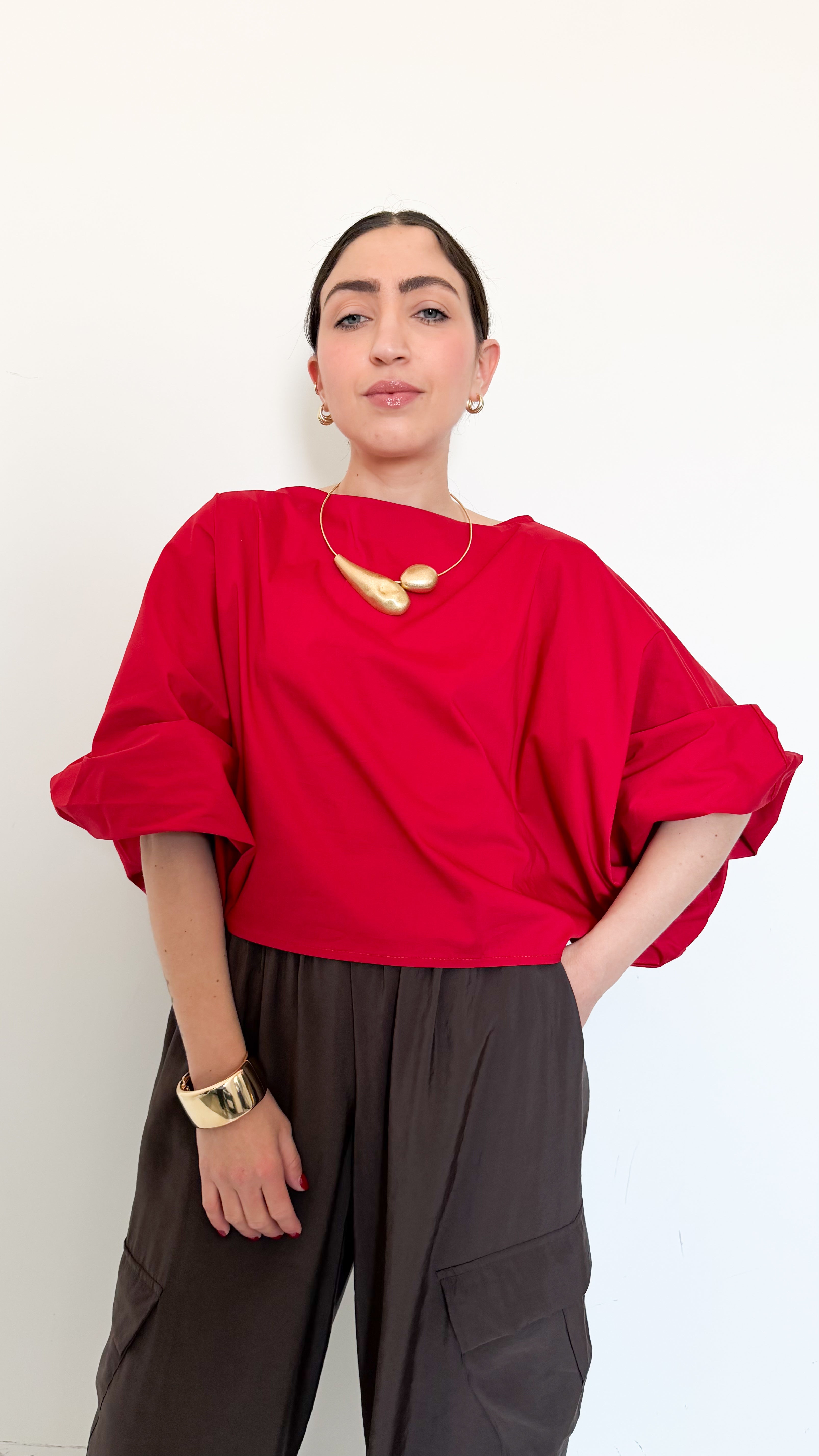 Blusa Manica A Sbuffo Rossa