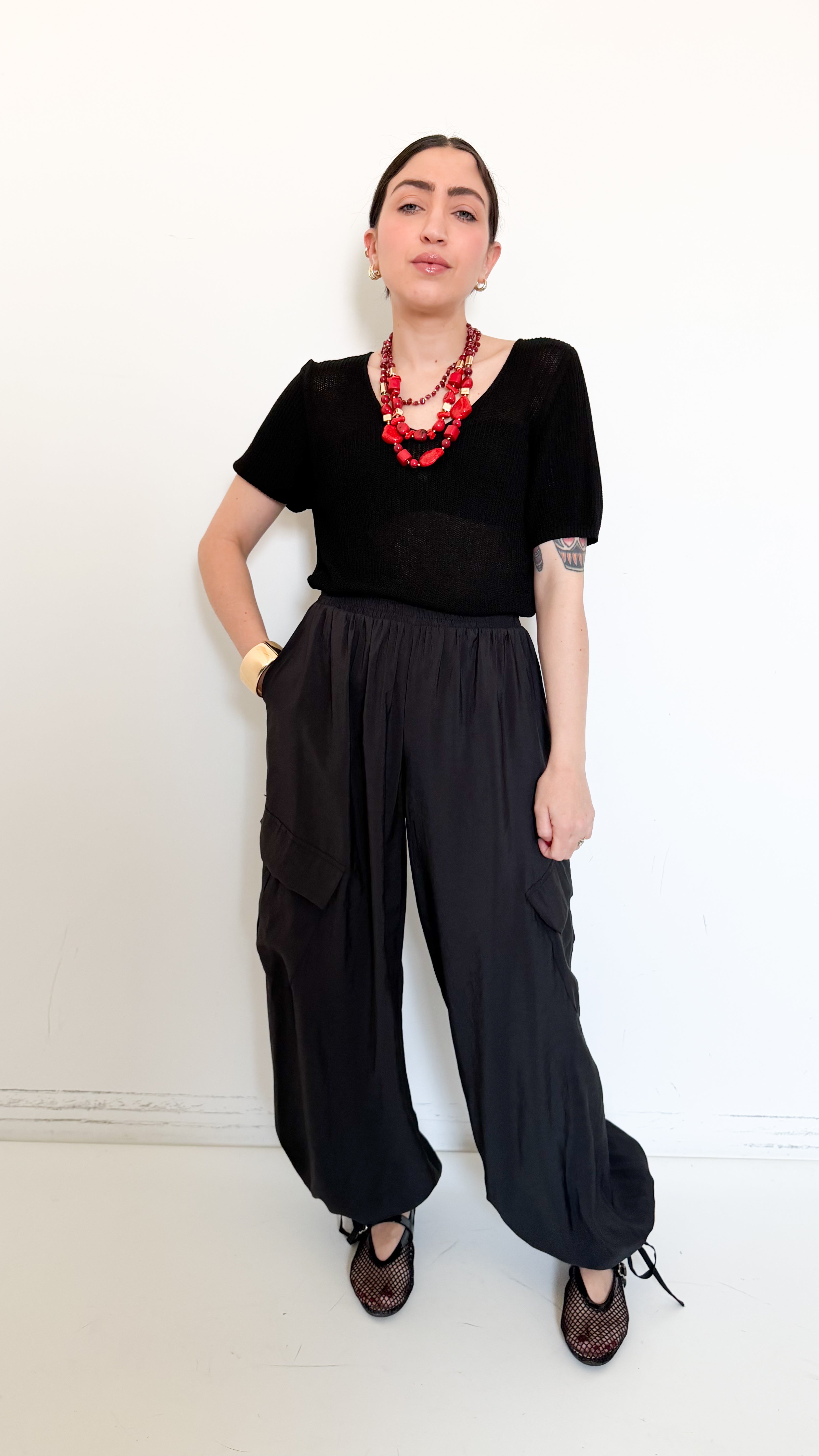 T-Shirt Nera In Cotone Con Pizzo