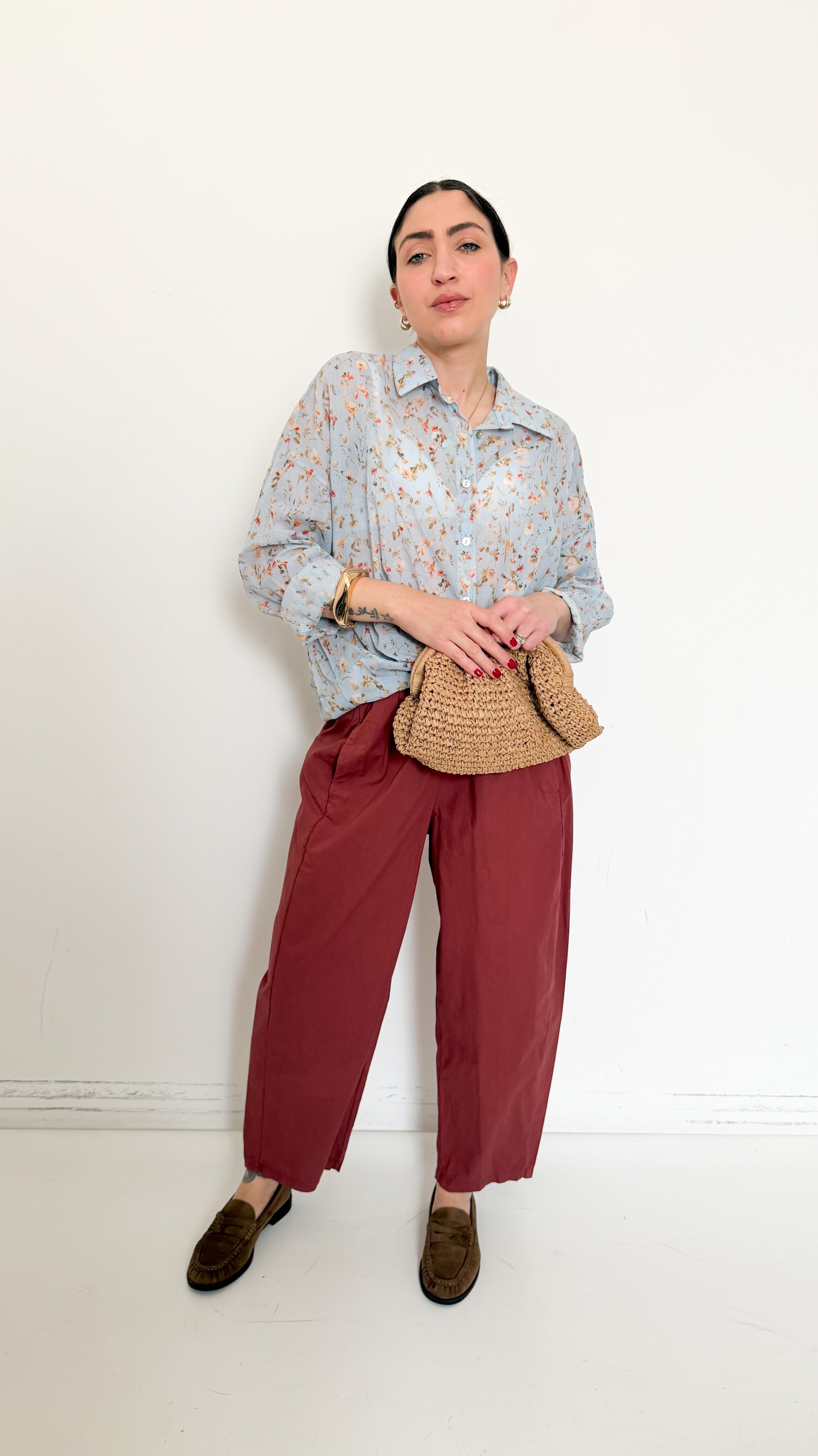Pantaloni Mattone In Cotone