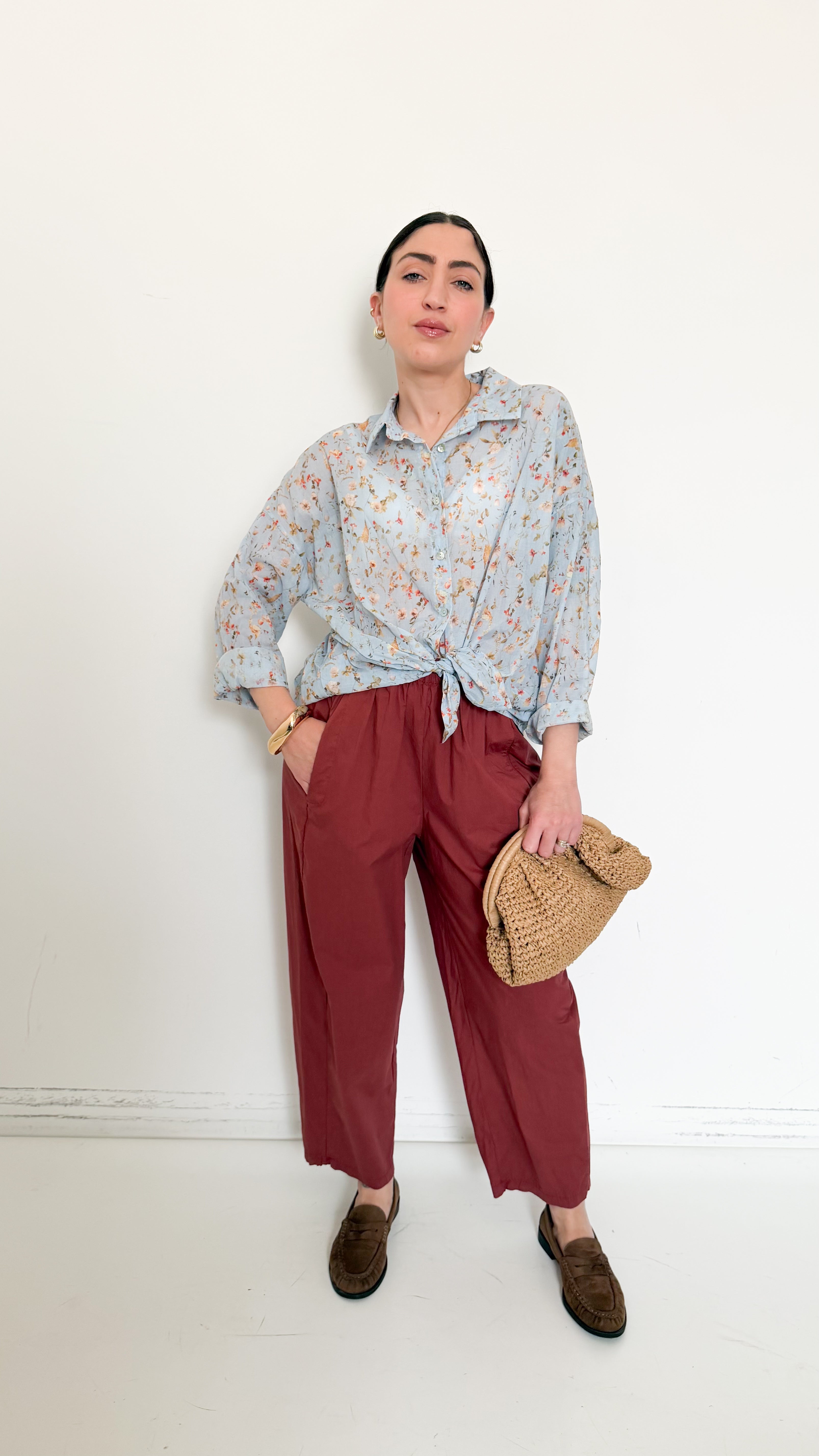 Pantaloni Mattone In Cotone