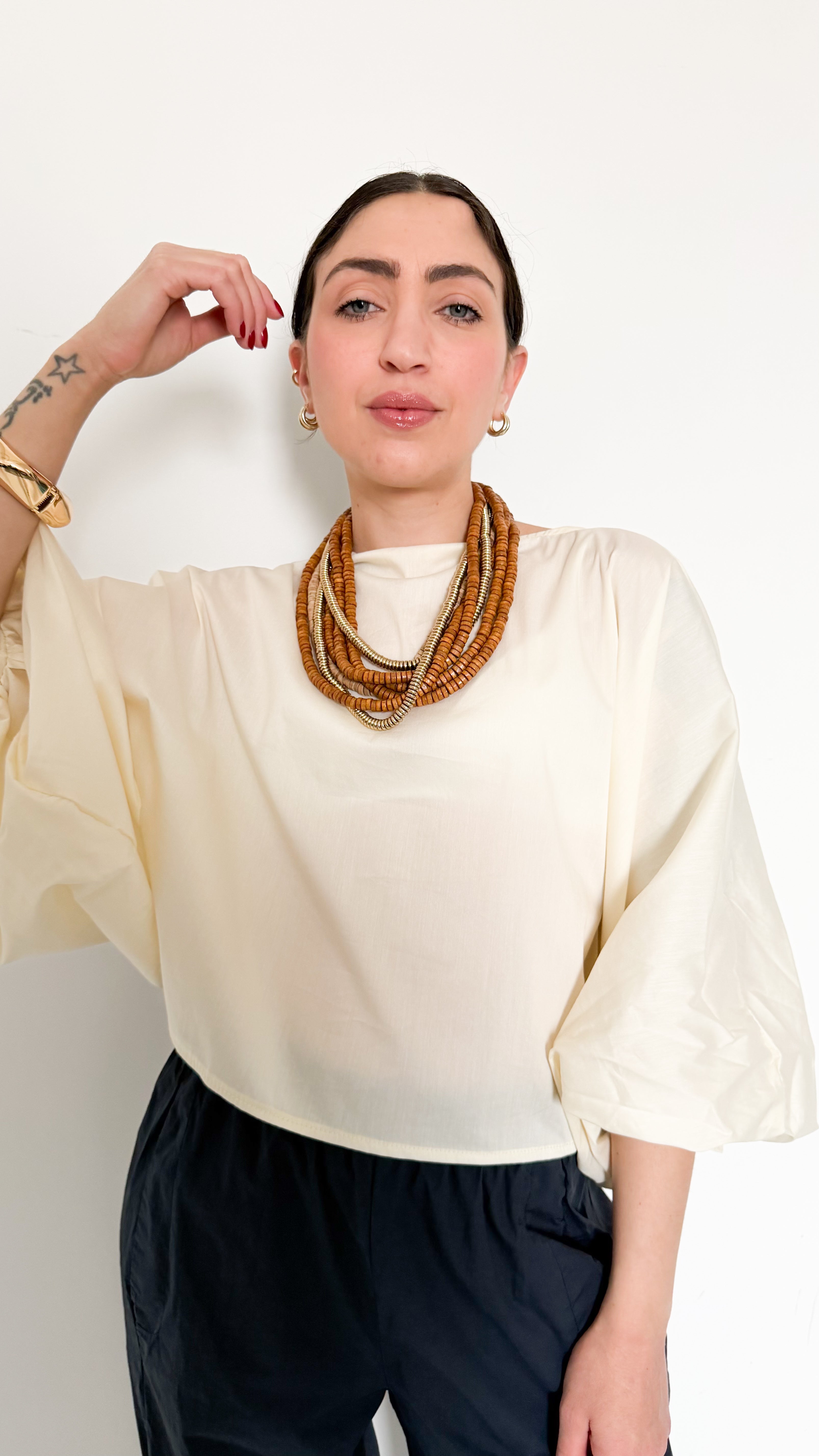 Blusa Manica A Sbuffo Panna