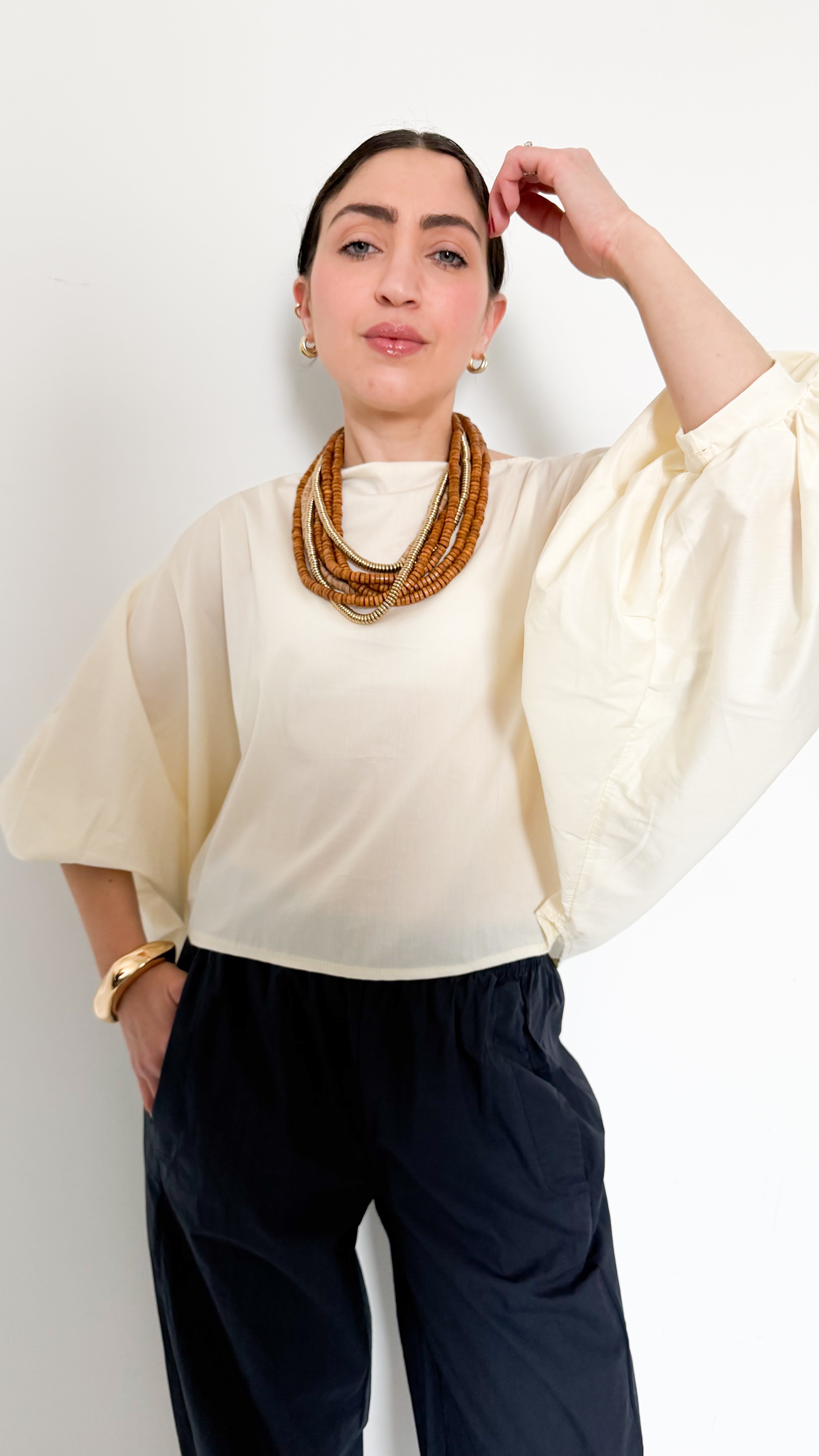 Blusa Manica A Sbuffo Panna