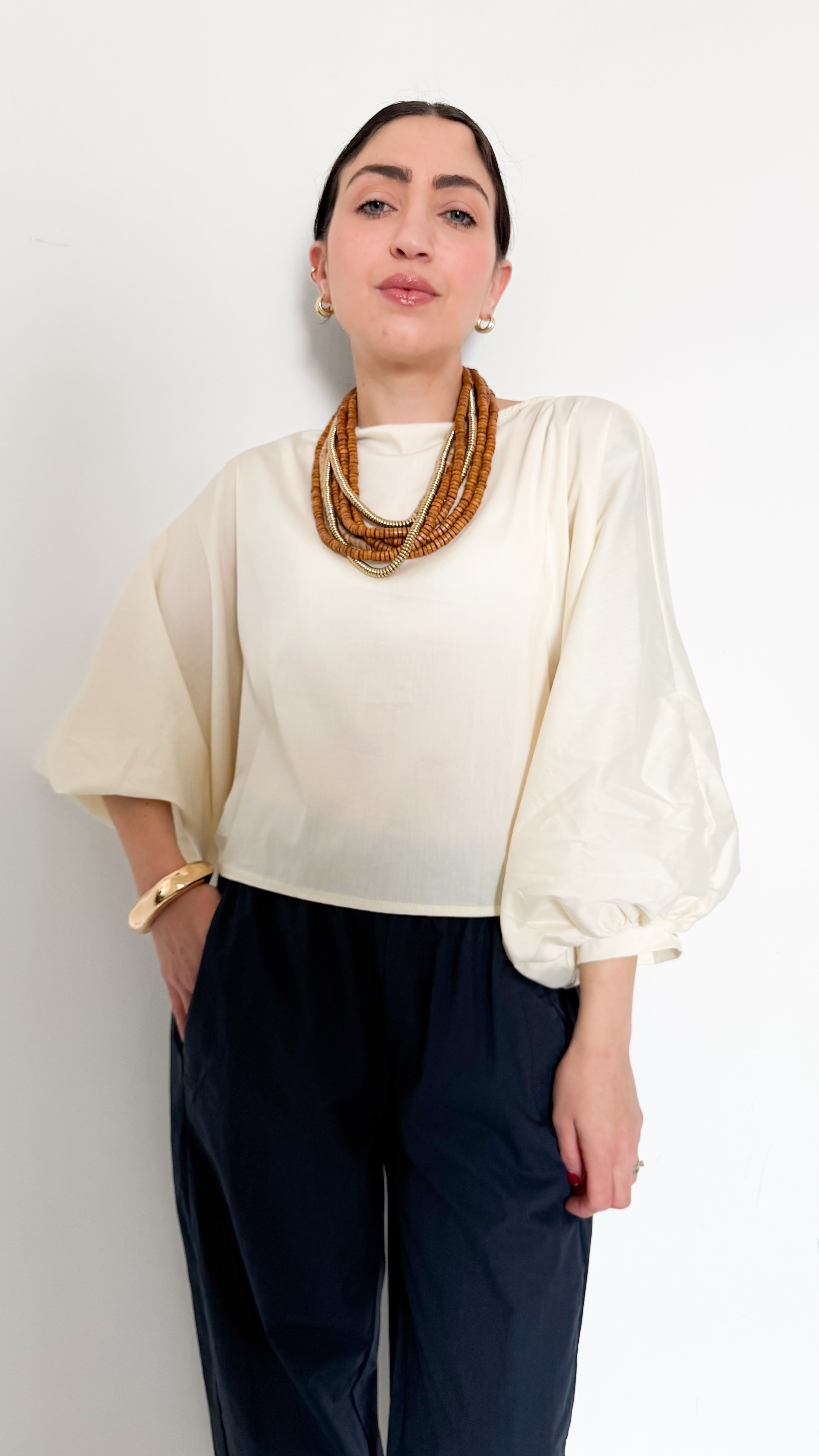 Blusa Manica A Sbuffo Panna