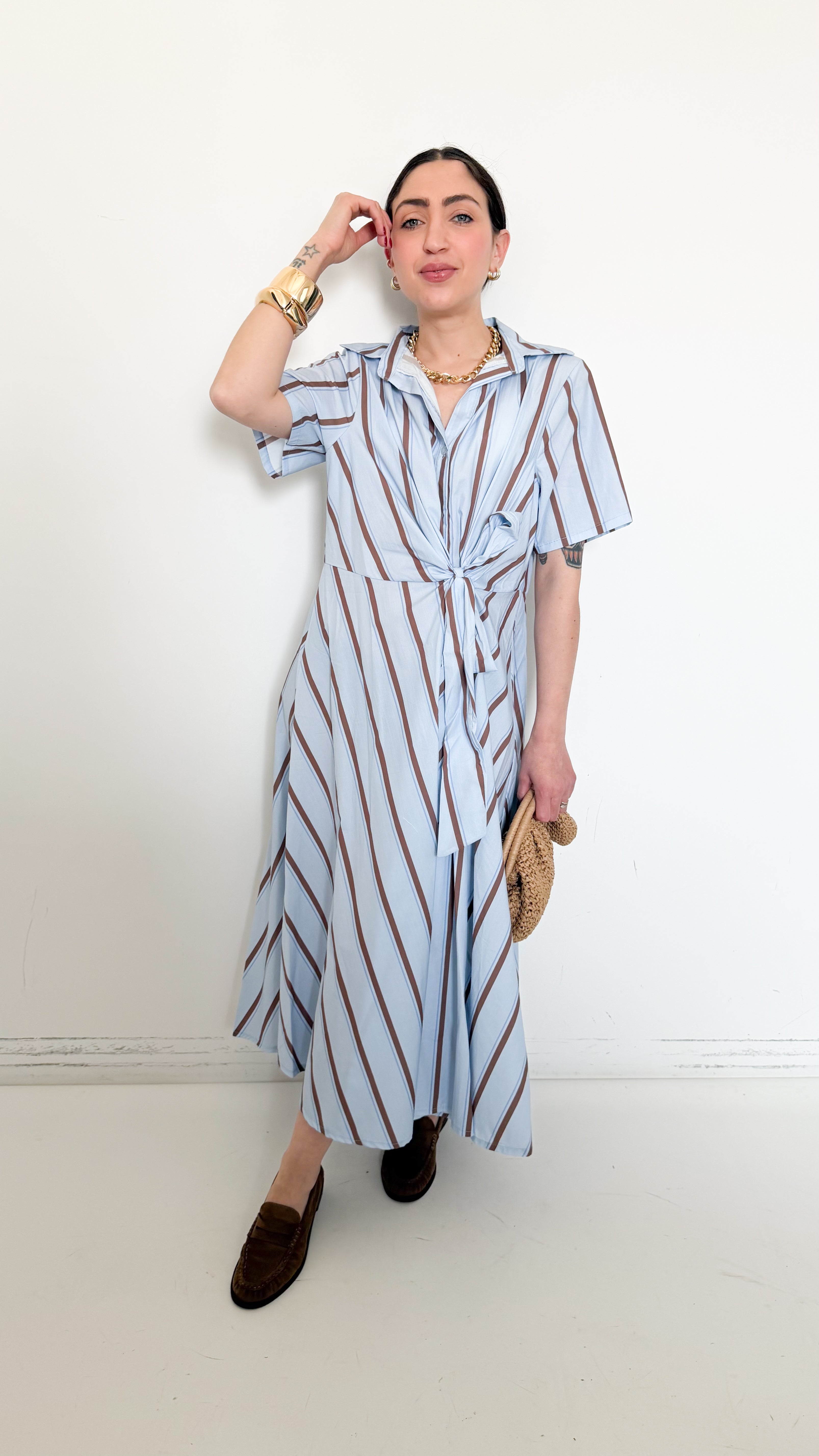 Vestito Celeste A Righe