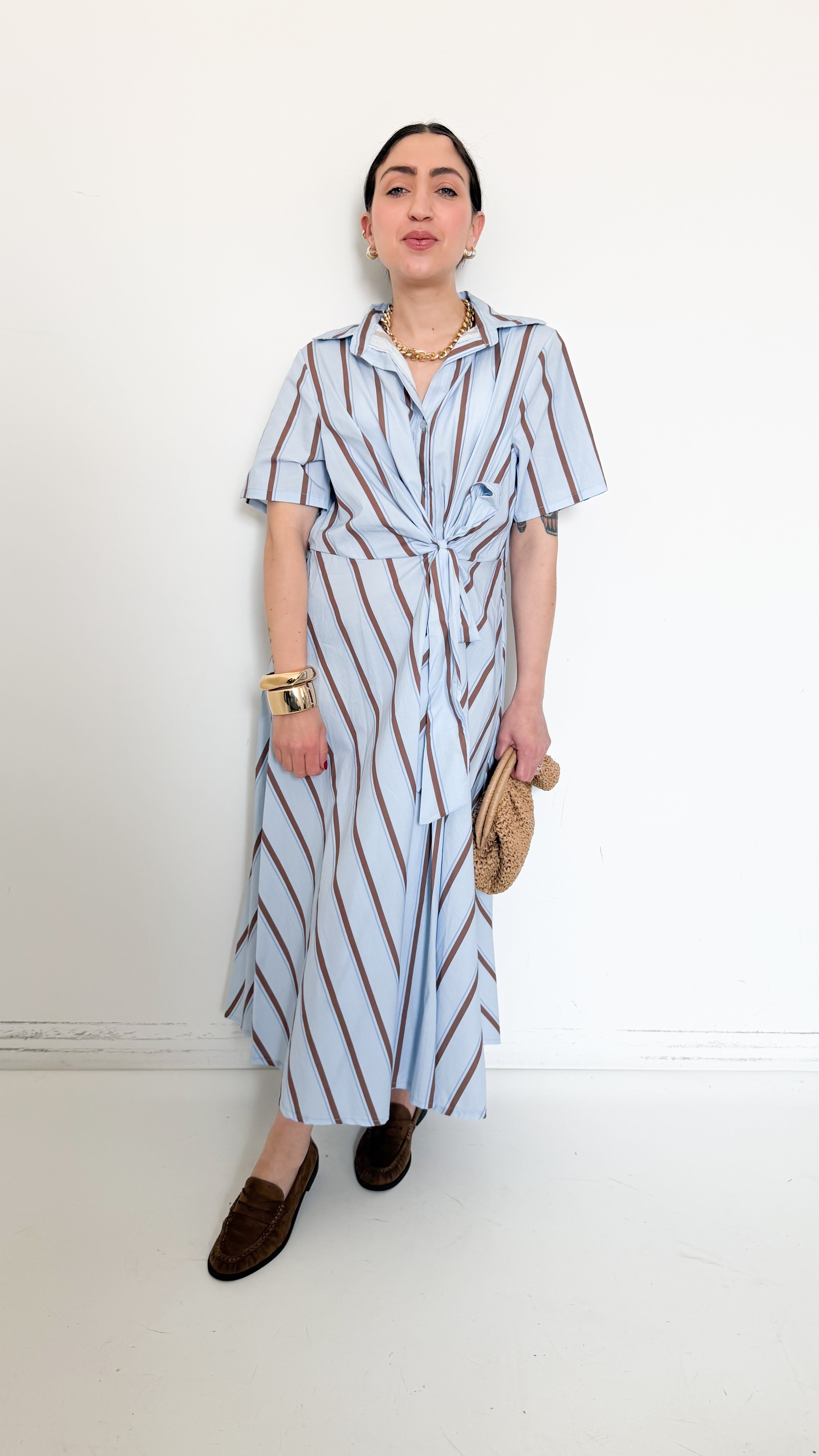 Vestito Celeste A Righe